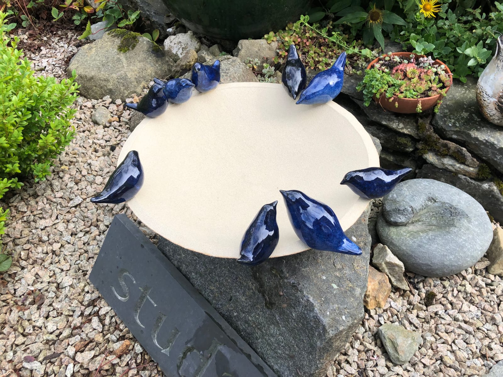 Lois Carson, Birdbath - Blue birds