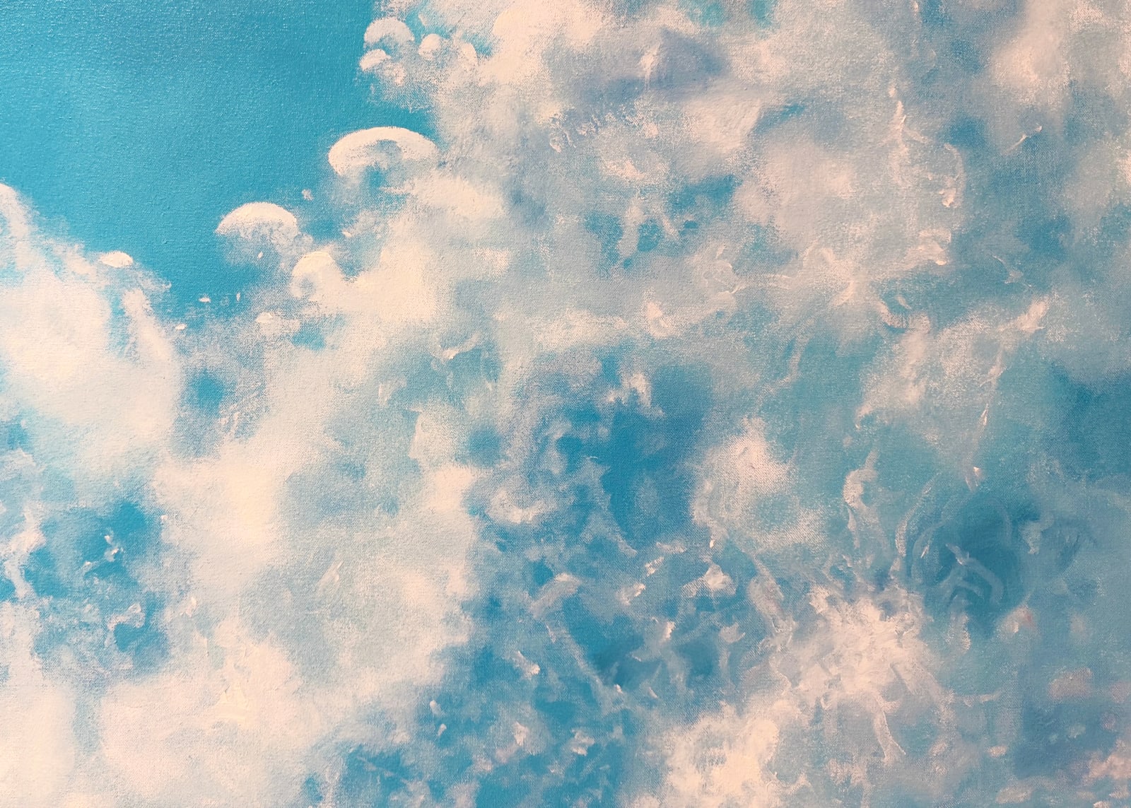 Painting of a woman in a pink bathing suit swimming