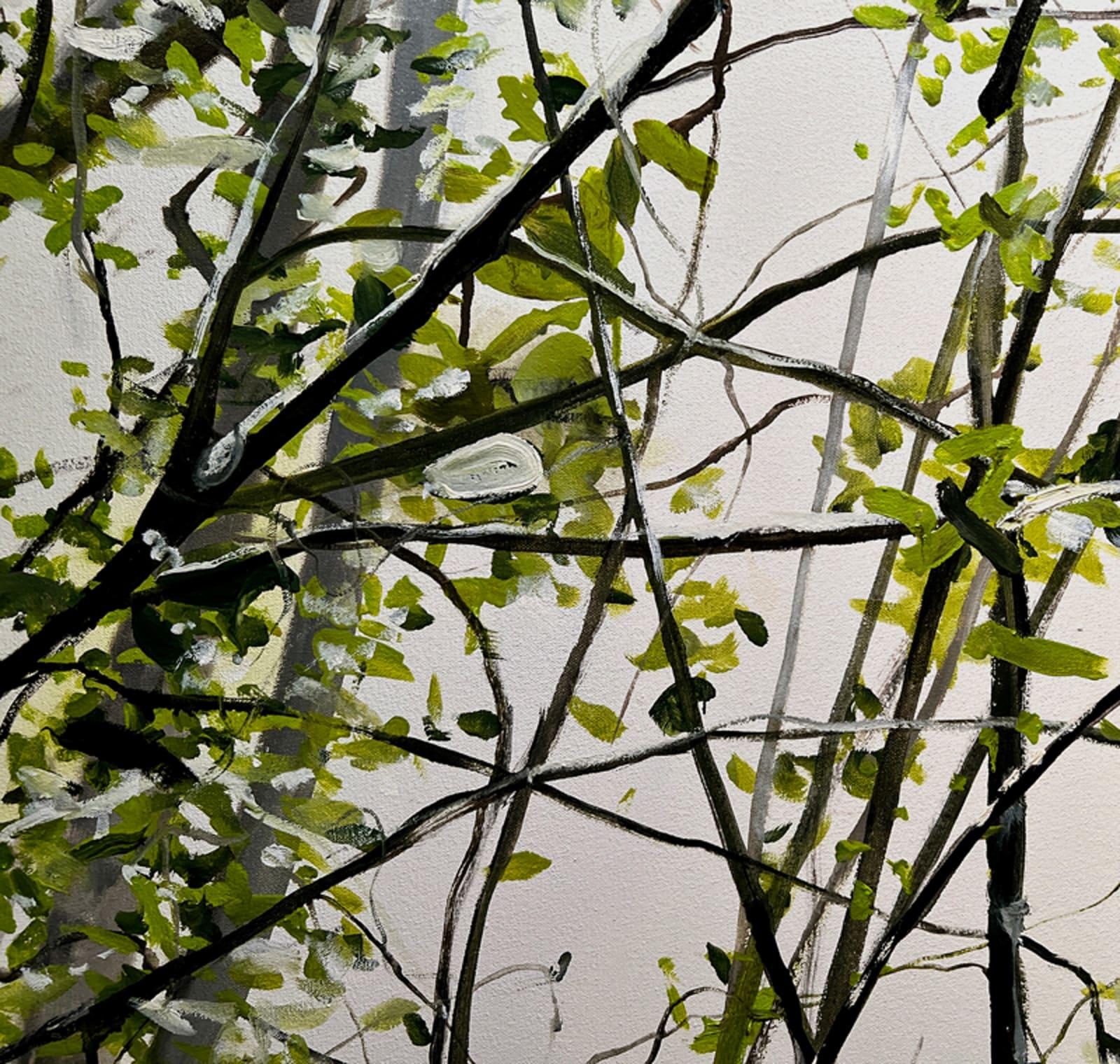 Oil painting of green wooded landscape on canvas