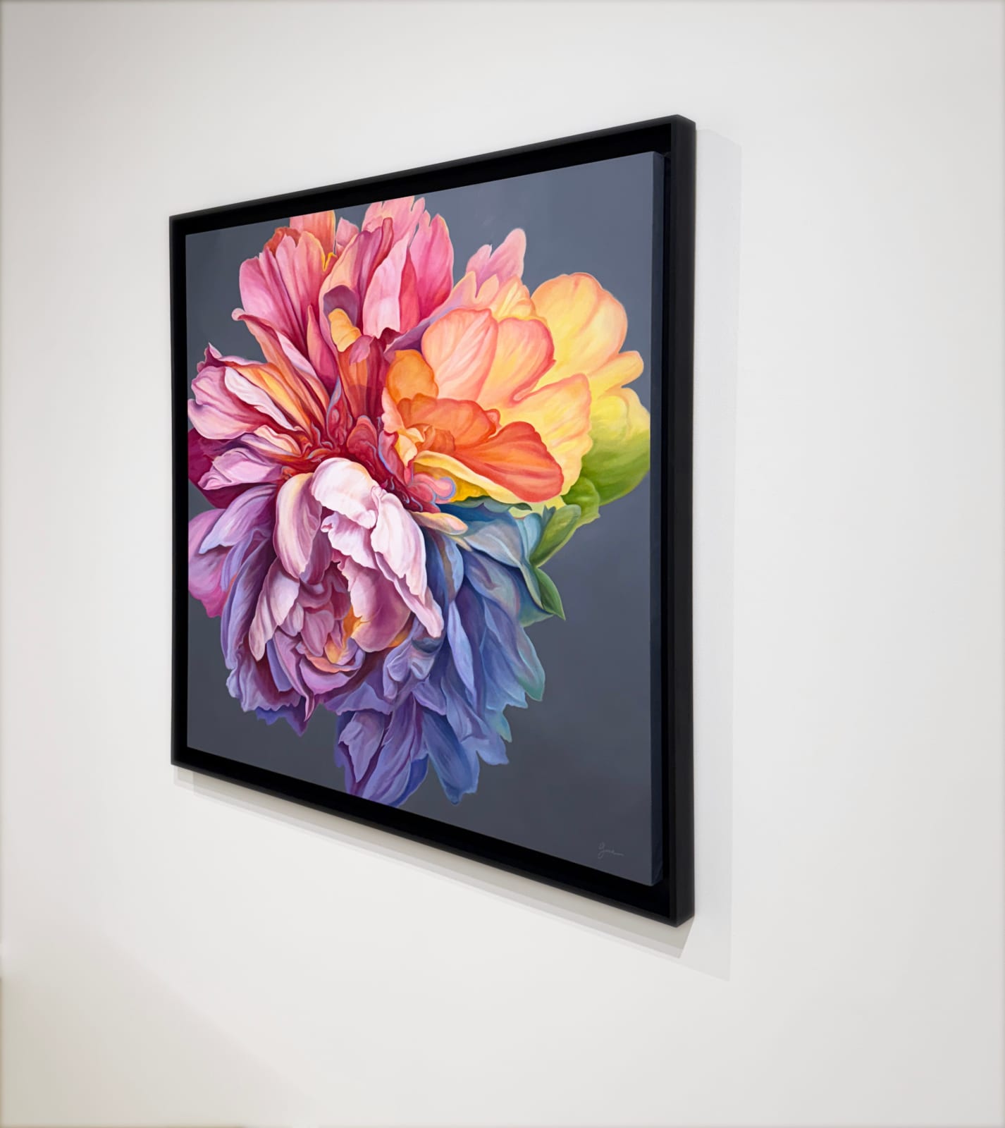 Painting of flower with rainbow petals