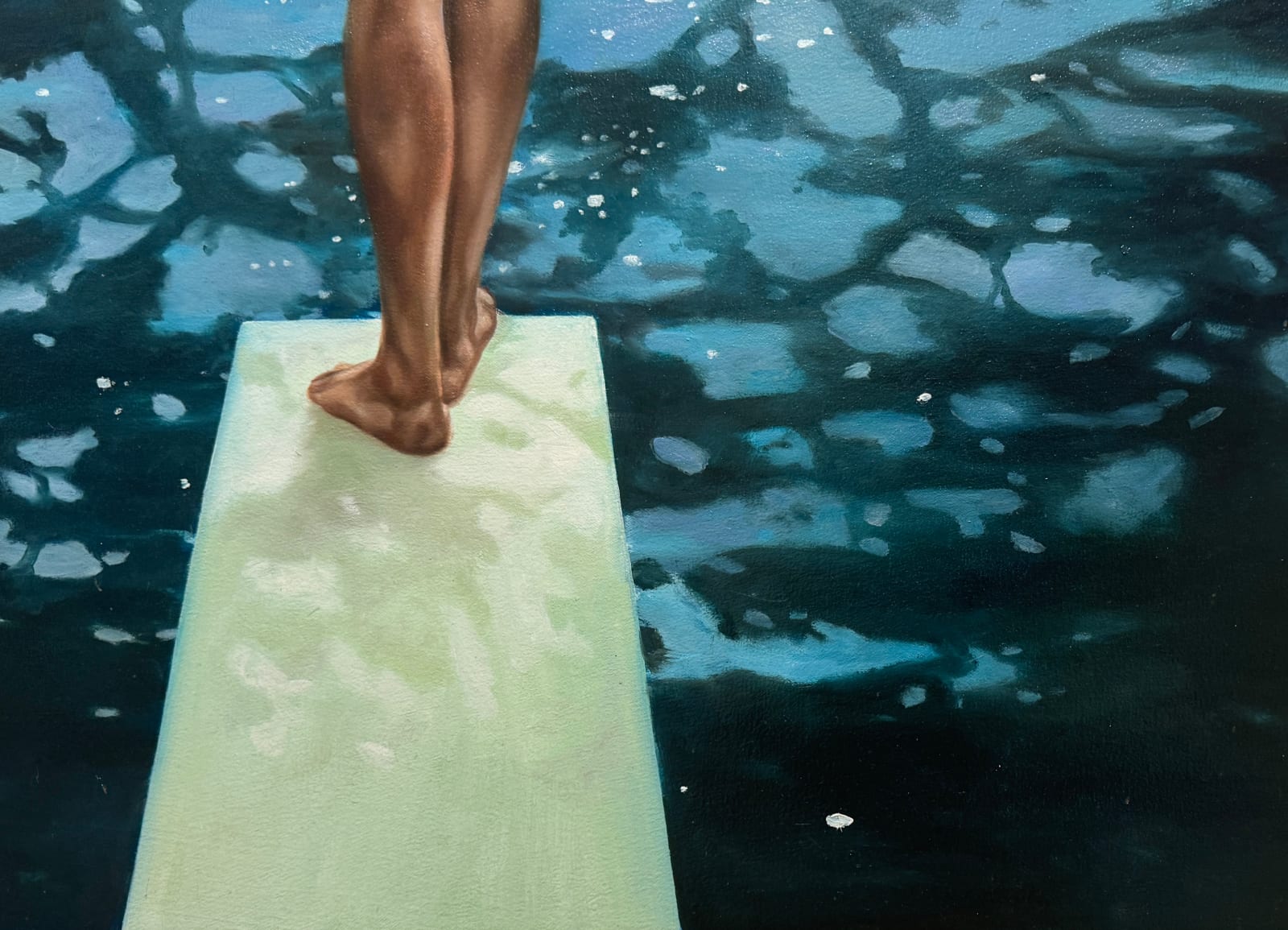 Painting of a woman on a diving board
