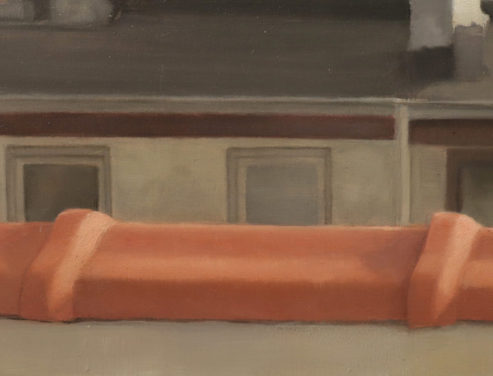 Oil painting of view from Brooklyn roof on panel