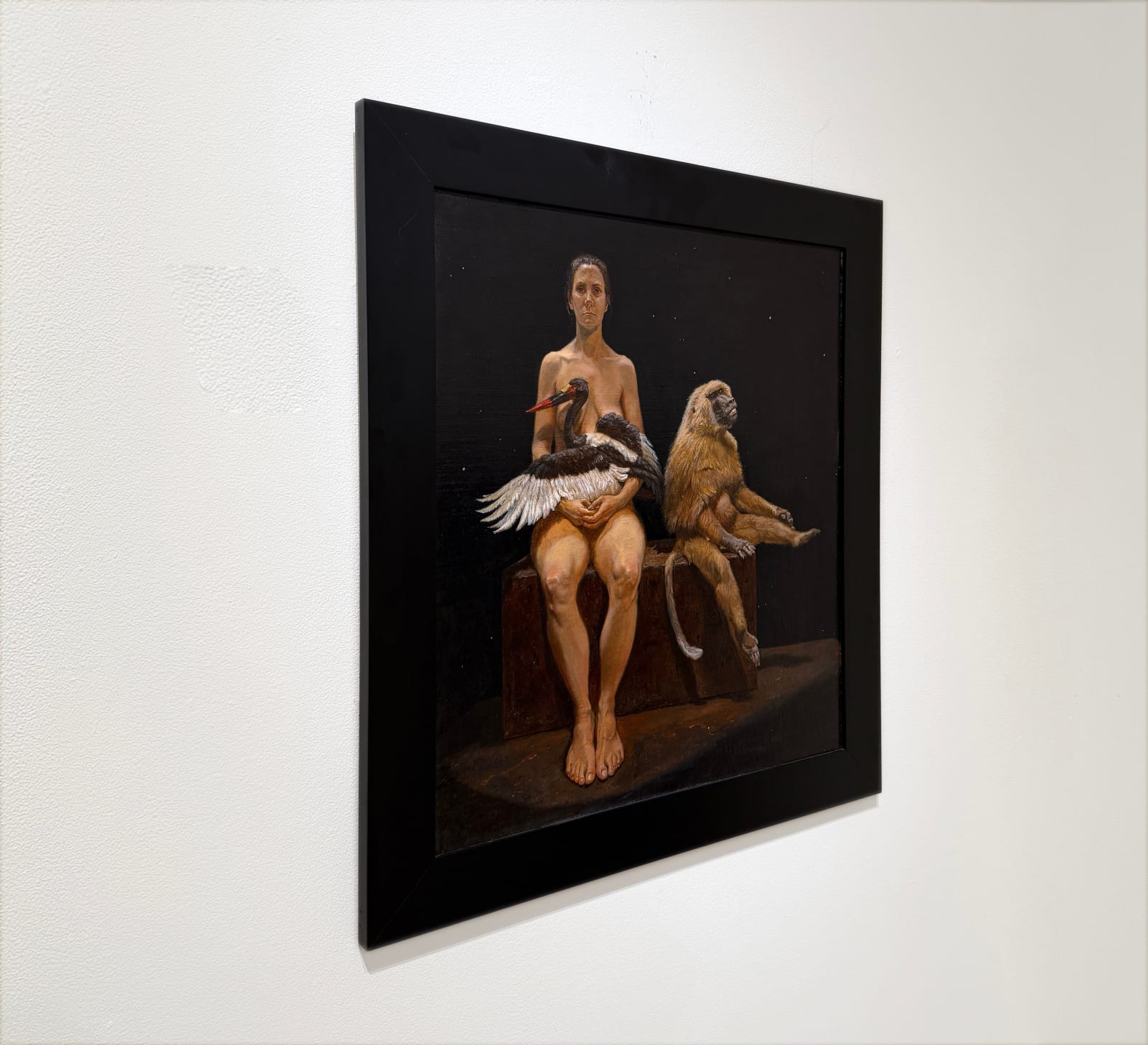 Painting of a woman with bird and monkey