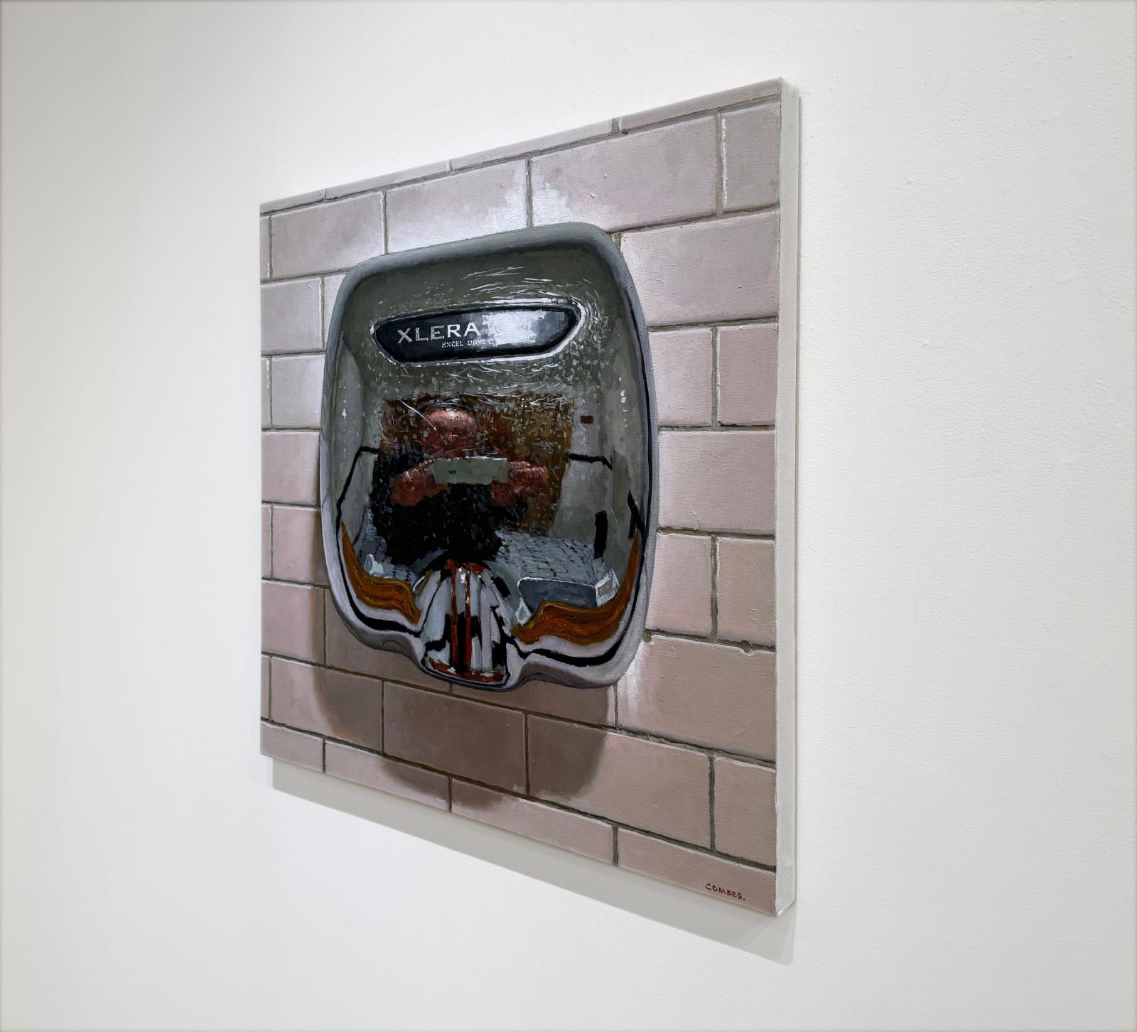 Painting of the artist reflected in a hand dryer