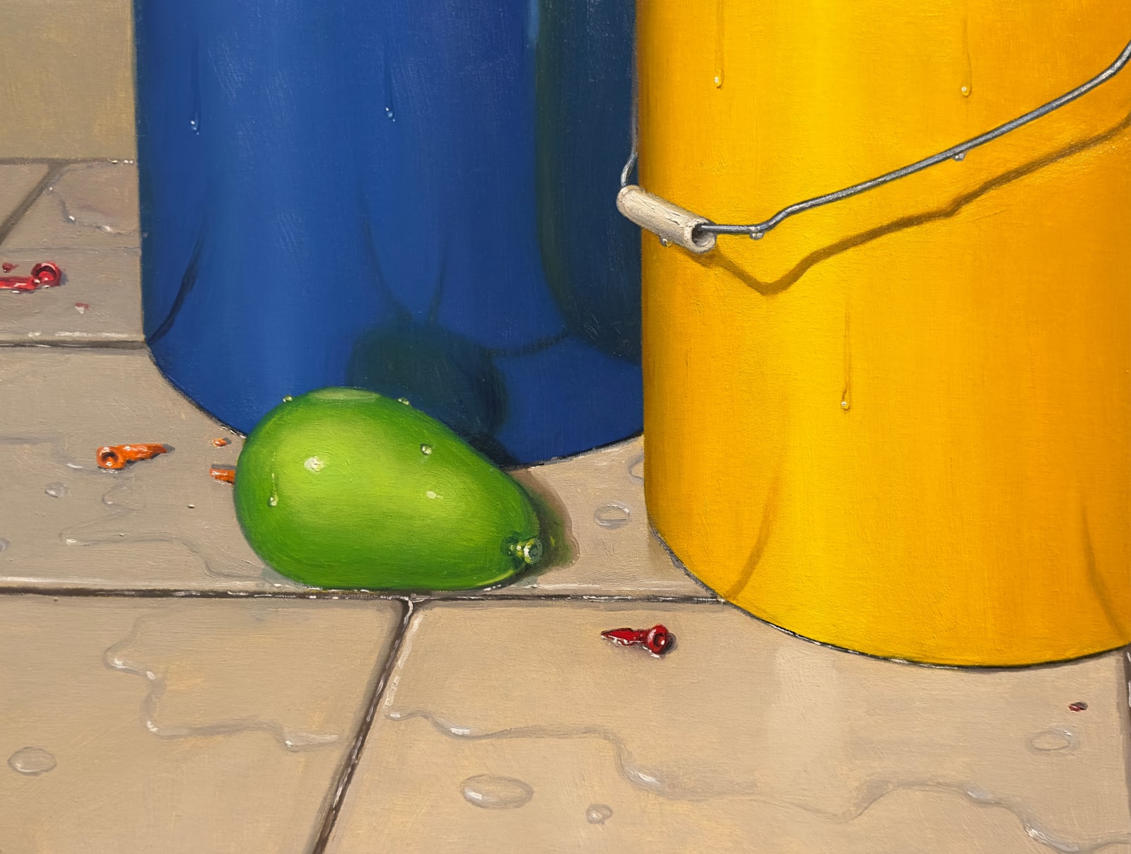 Painting of three buckets filled with balloons