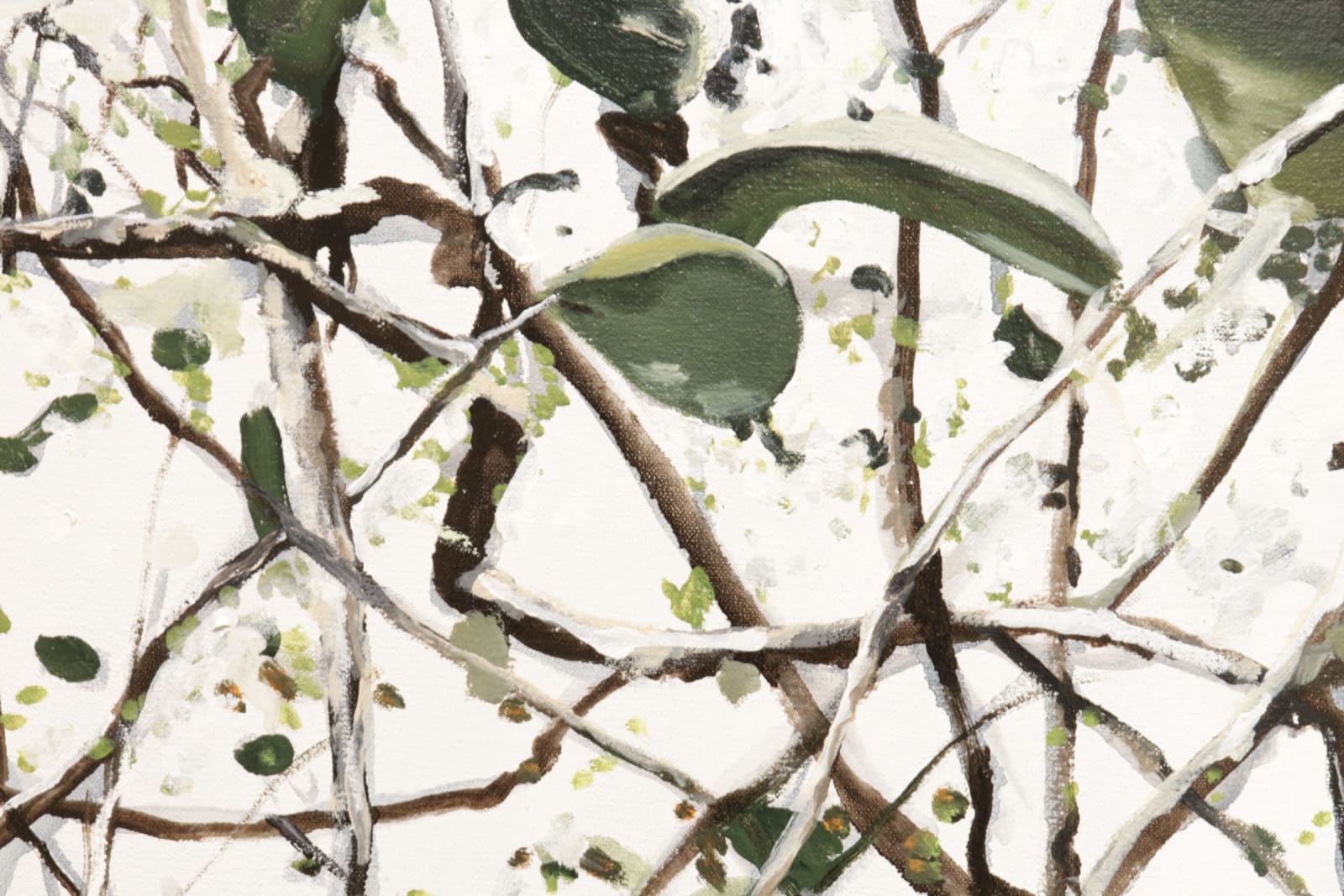 Oil painting of green bushes and leaves on canvas