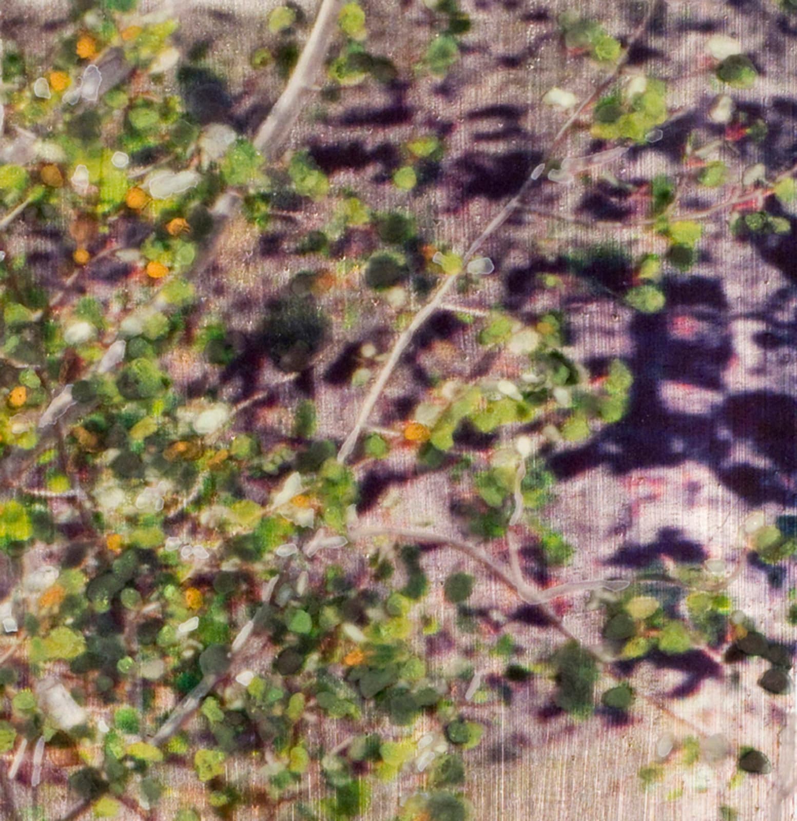 Mixed media work of Aged Silver Leaf with Pigment Print , Acrylic Paint, Metallic Watercolors and Resin on Wood Panel