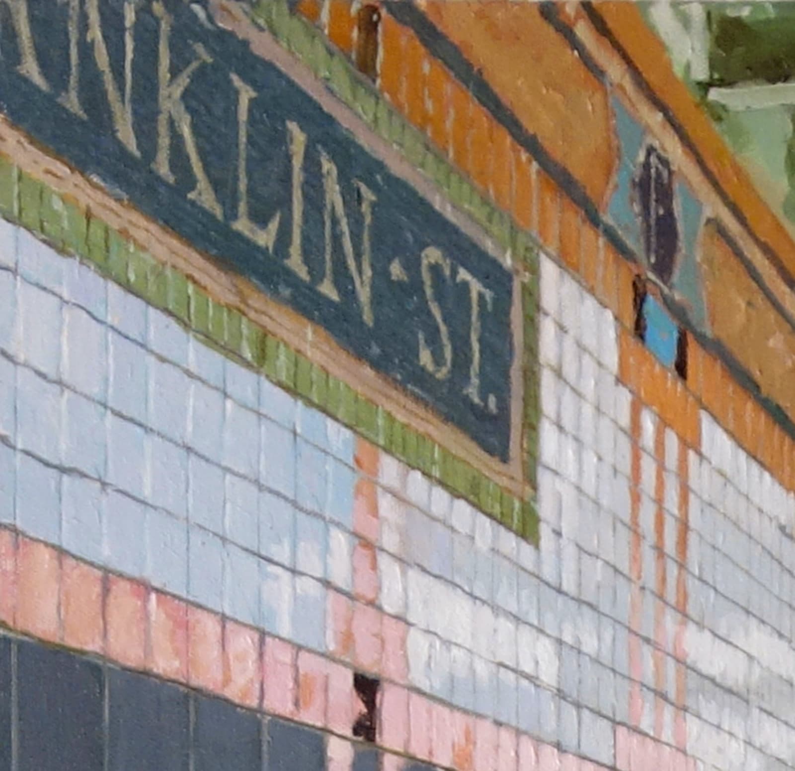 Detail of Low hyperrealist view of empty Franklin St. Subway Station