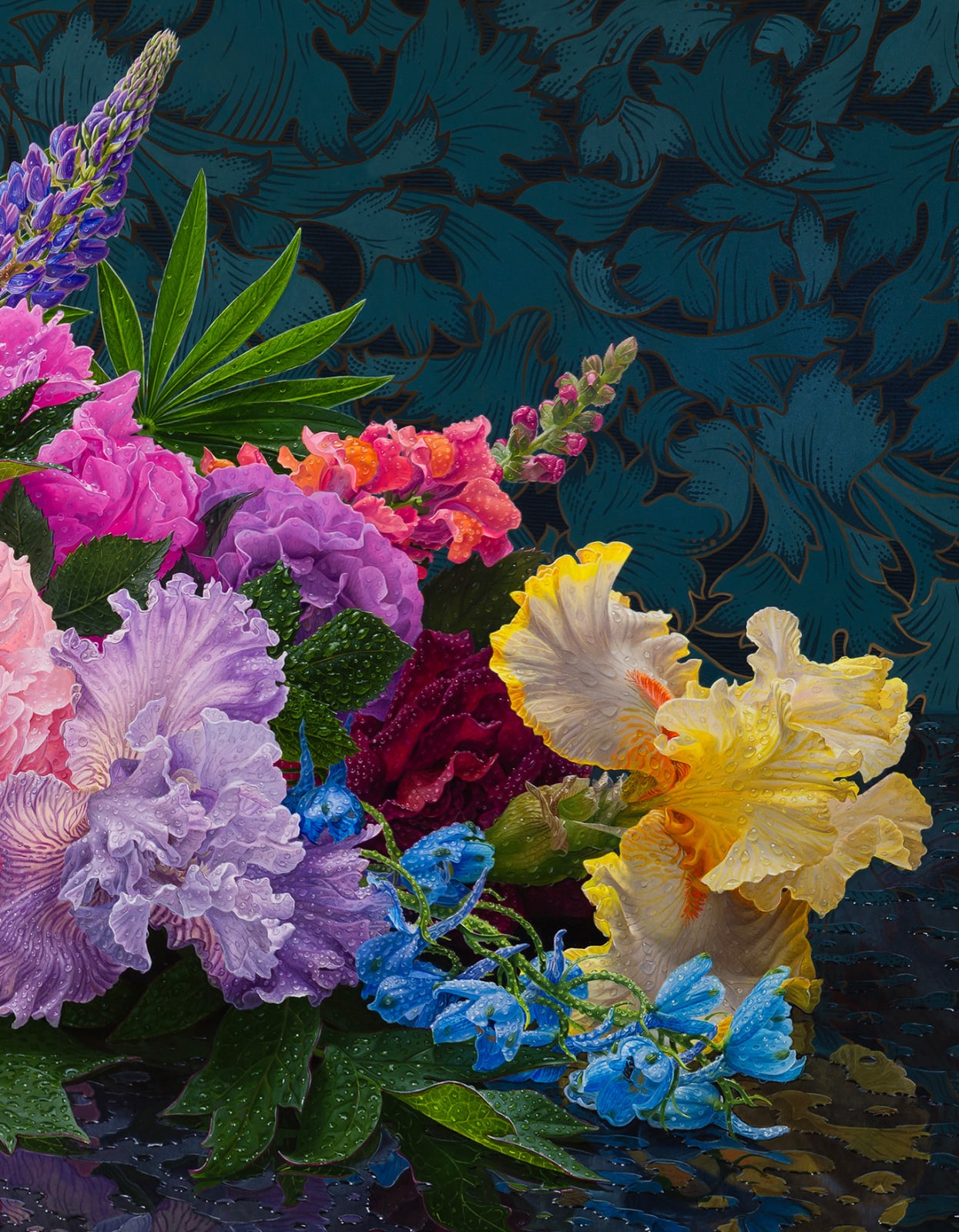 Painting of flowers spilling out of a vase