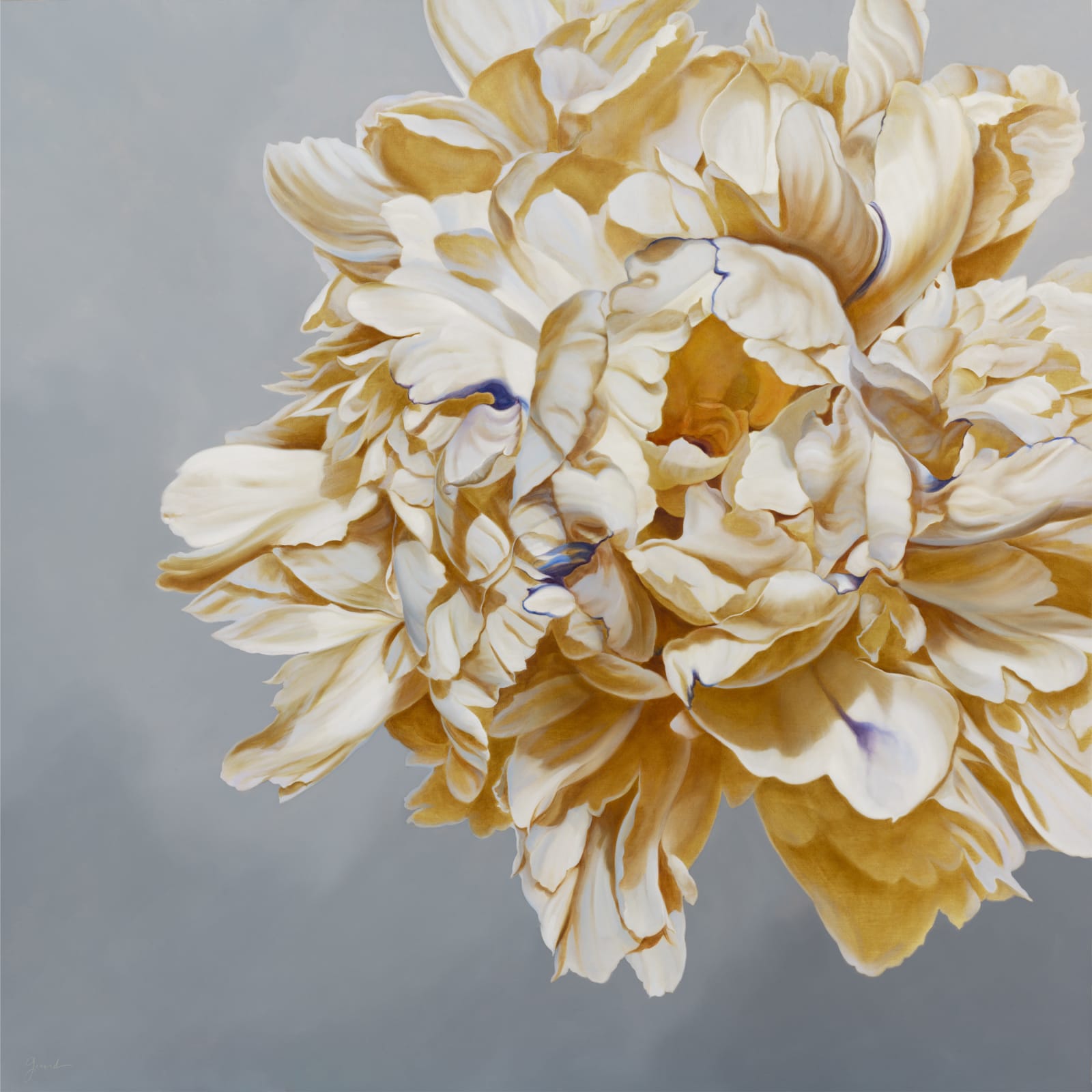 Painting of beige flower on gray background