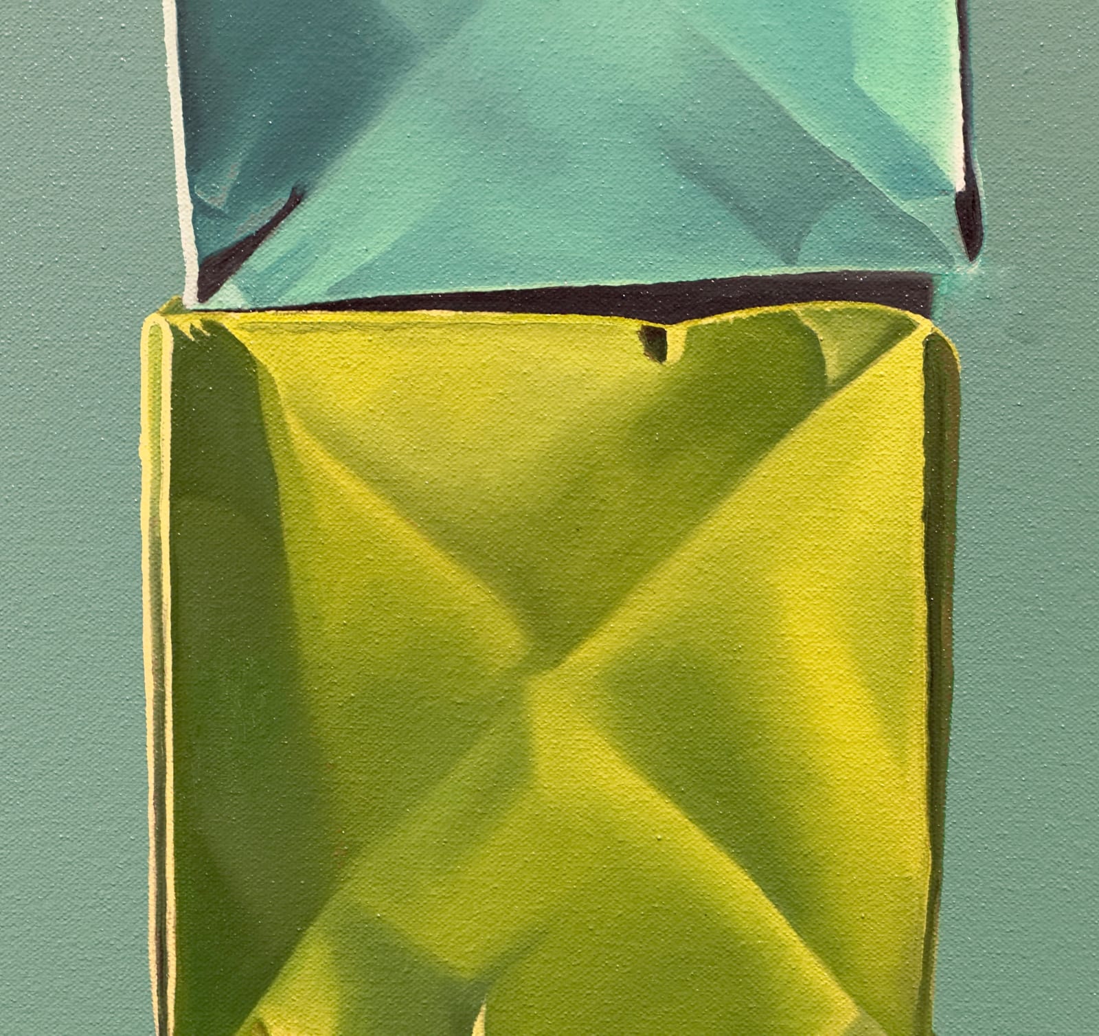 Painting of stacks of colorful paper origami boxes