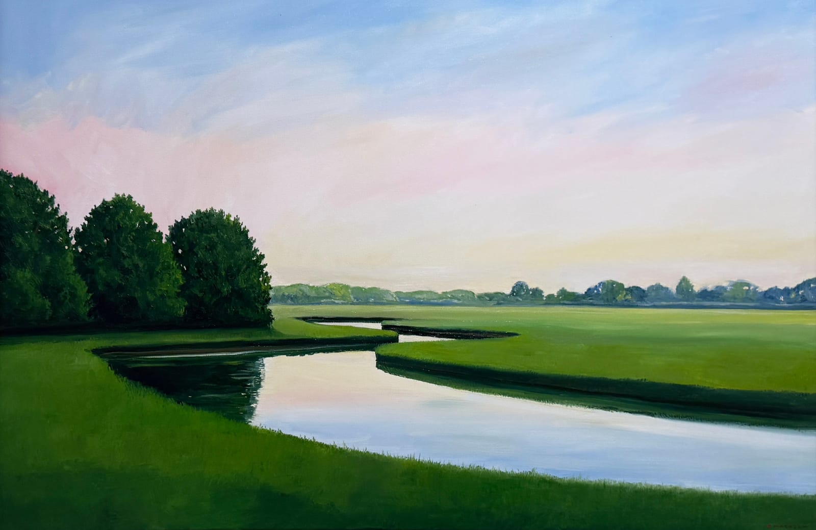Painting of a marsh at dusk