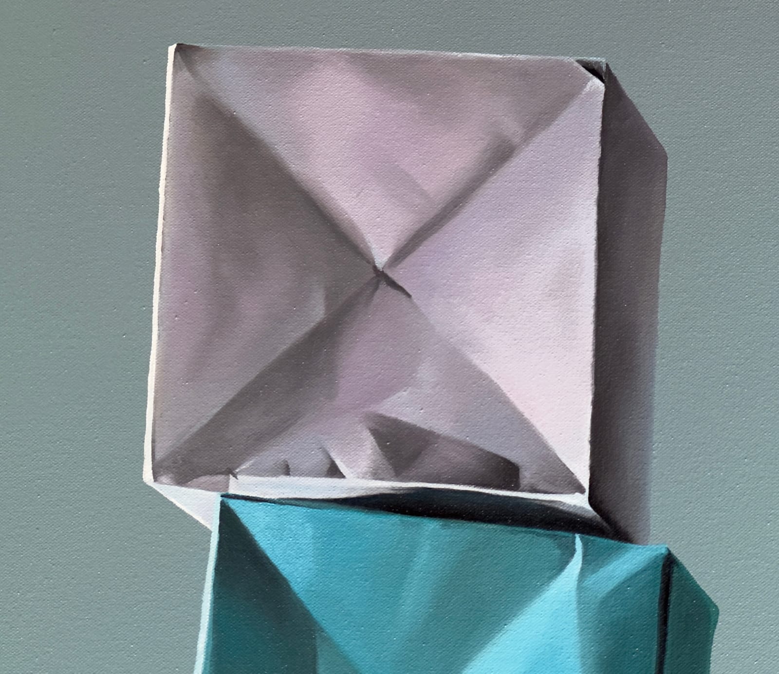 Painting of stacks of colorful paper origami boxes