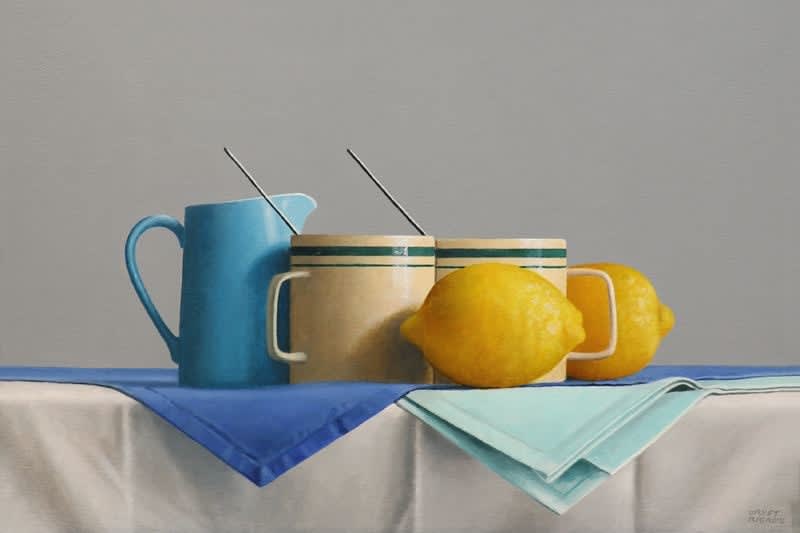 Janet Rickus, GRIFFIN'S GREEN STRIPED MUGS, 2019