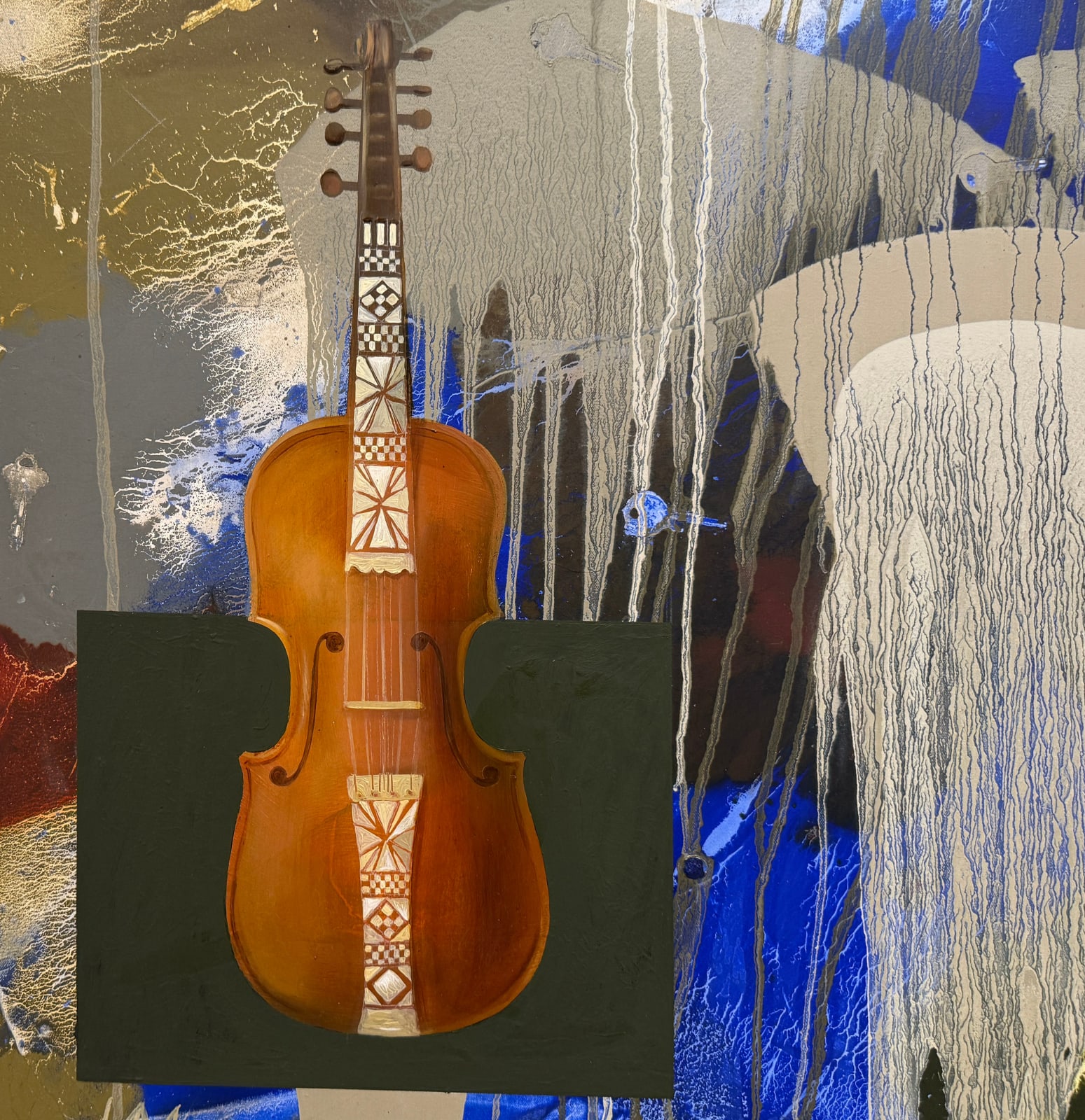 Painting of two women with abstracted background