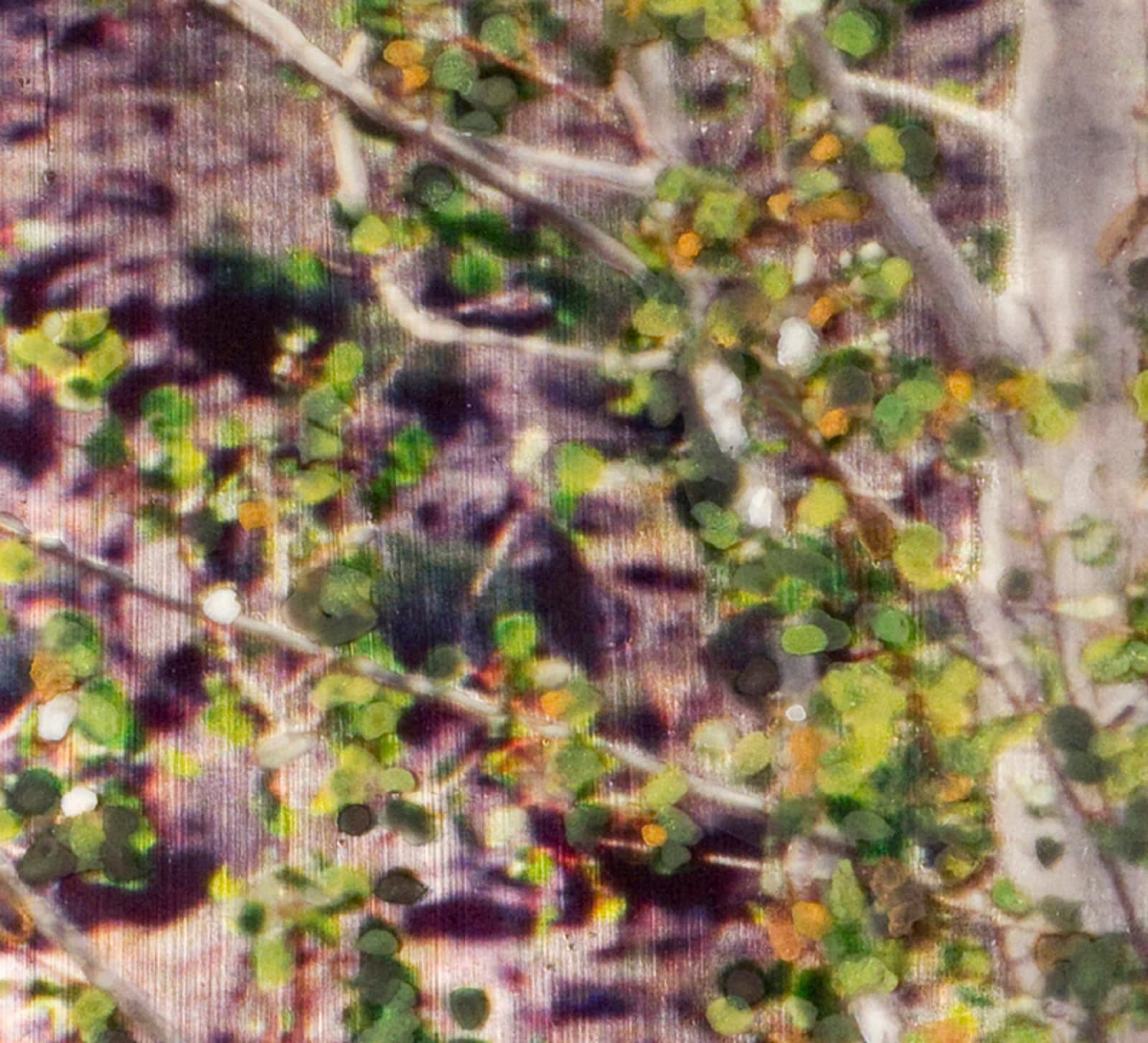 Mixed media work of Aged Silver Leaf with Pigment Print , Acrylic Paint, Metallic Watercolors and Resin on Wood Panel