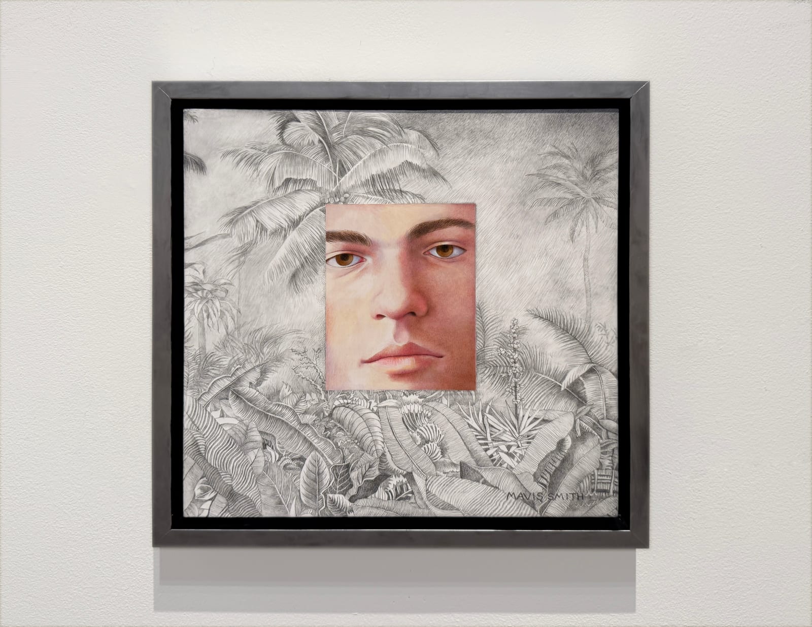 Portrait of a face with tropical plants surrounding it