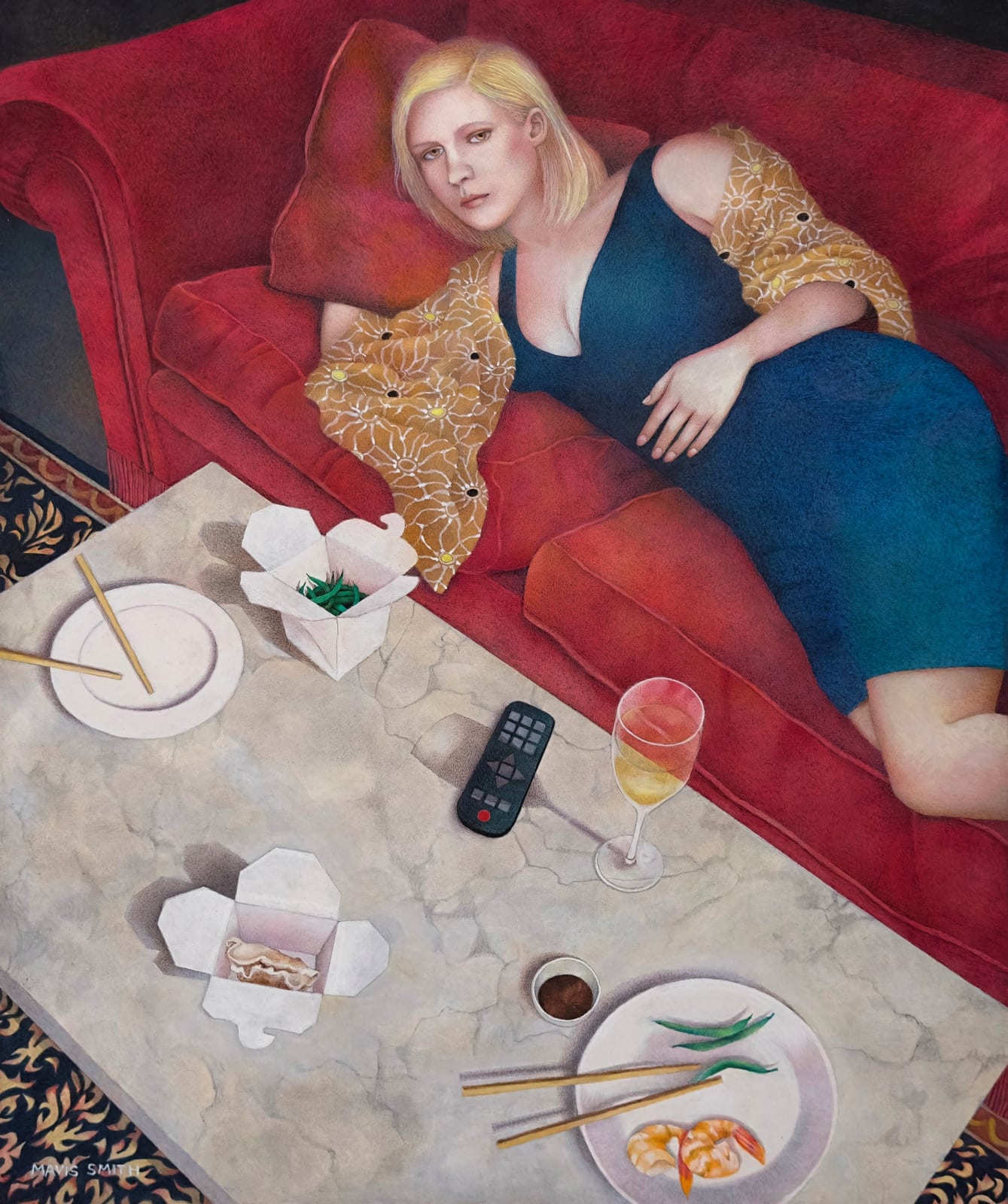 Painting of a woman laying on a couch