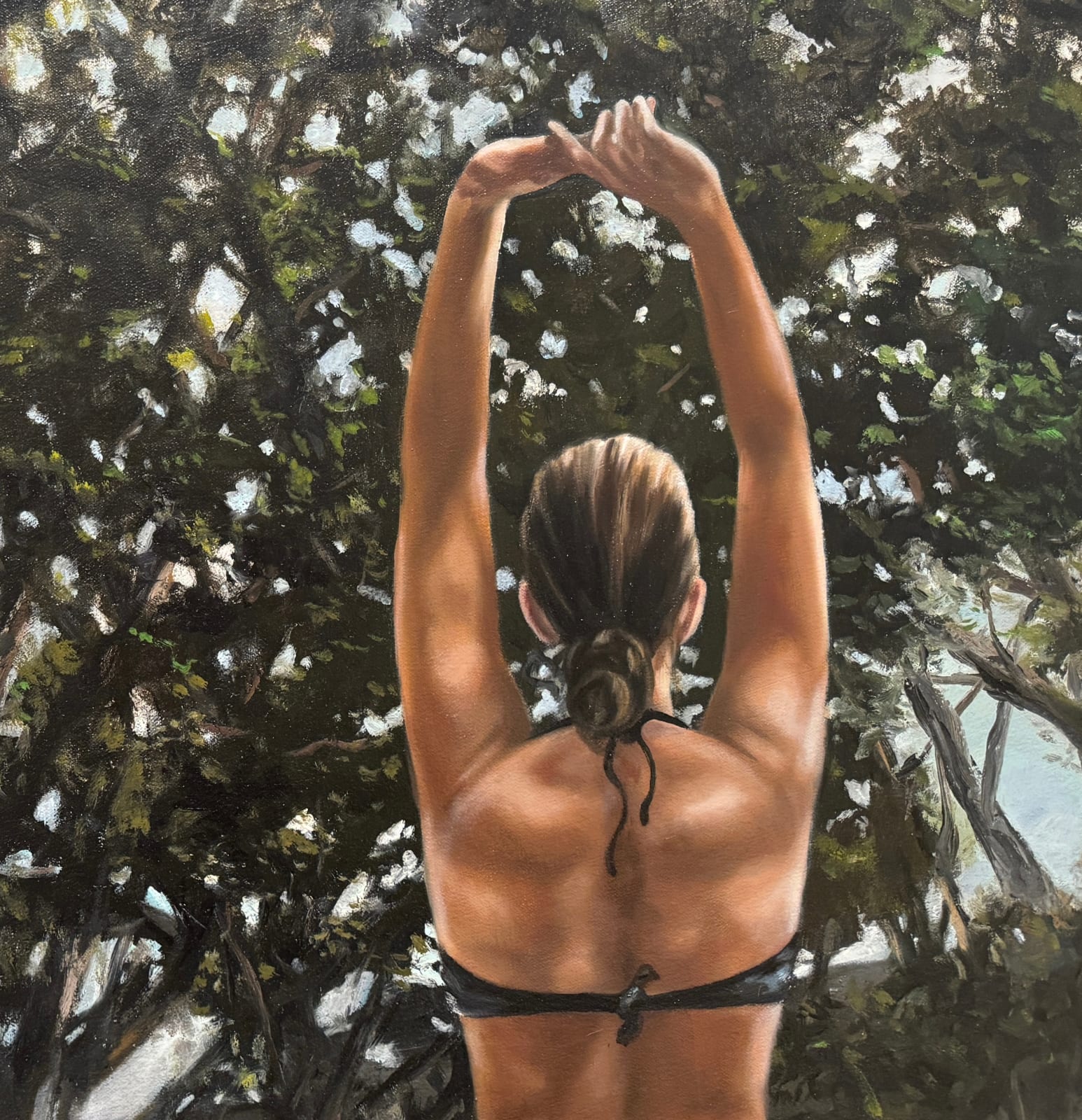 Painting of a woman on a diving board