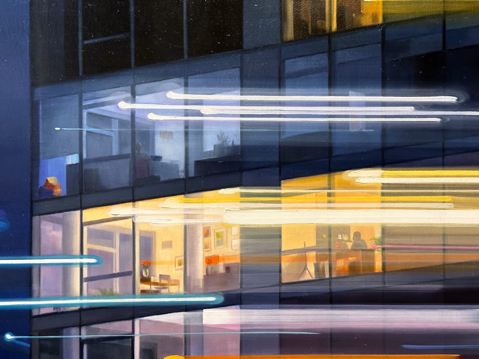 Blurry cityscape of a New York City bridge