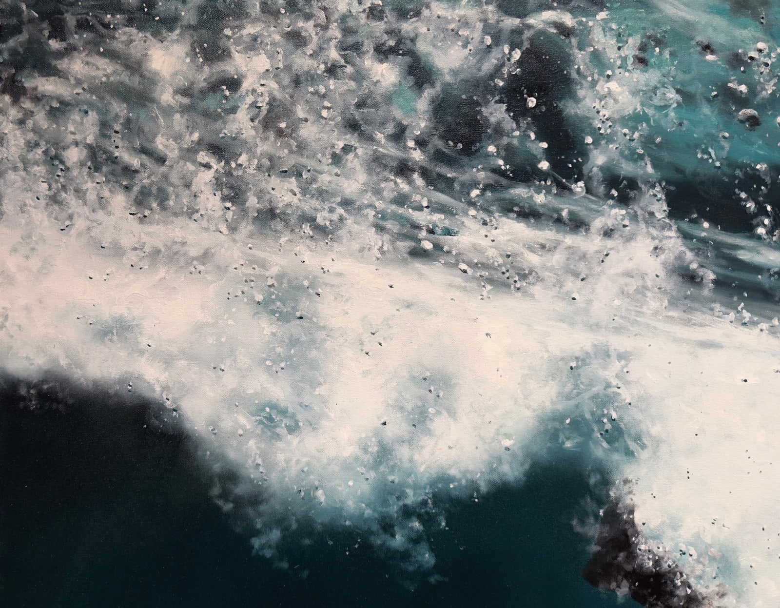 painting of a man in a business suit in a pool