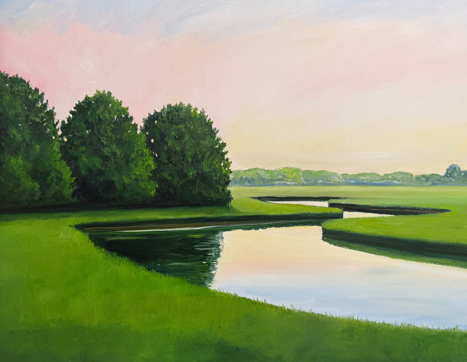 Painting of a marsh at dusk