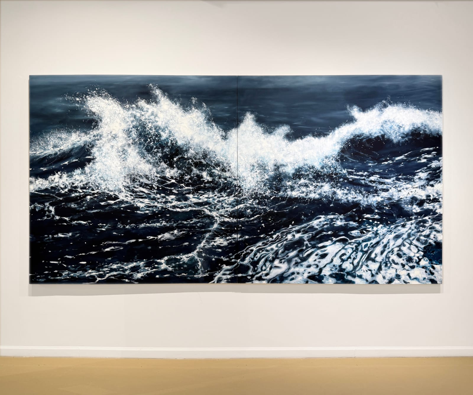 Diptych painting of crashing waves