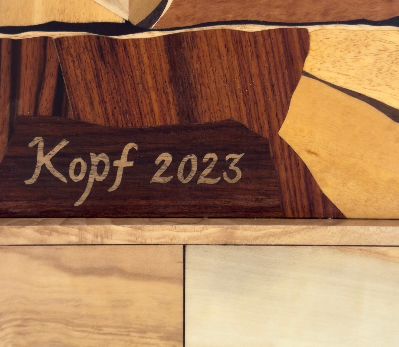 Marquetry wood cabinet