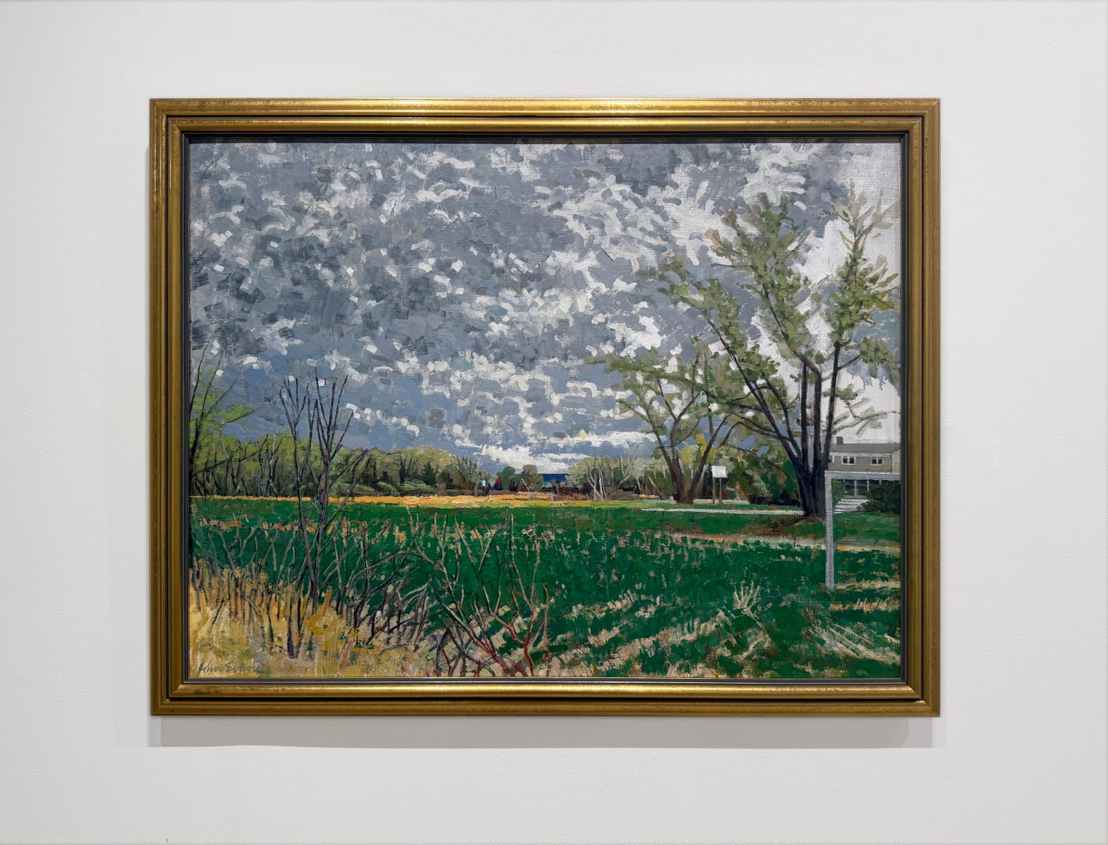 Painting of a rural landscape with a stormy sky