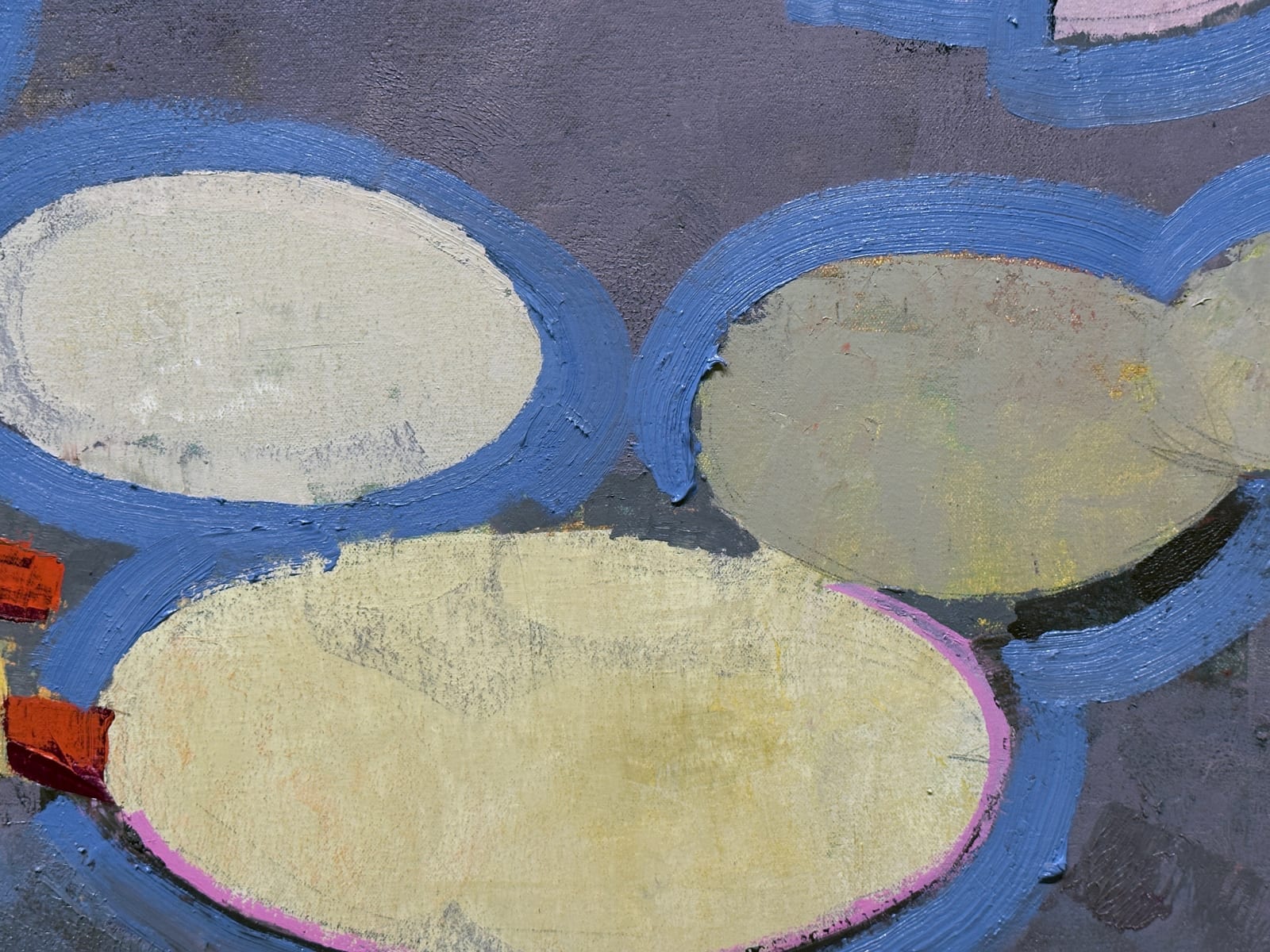 Colorful painting with ovals on grey background