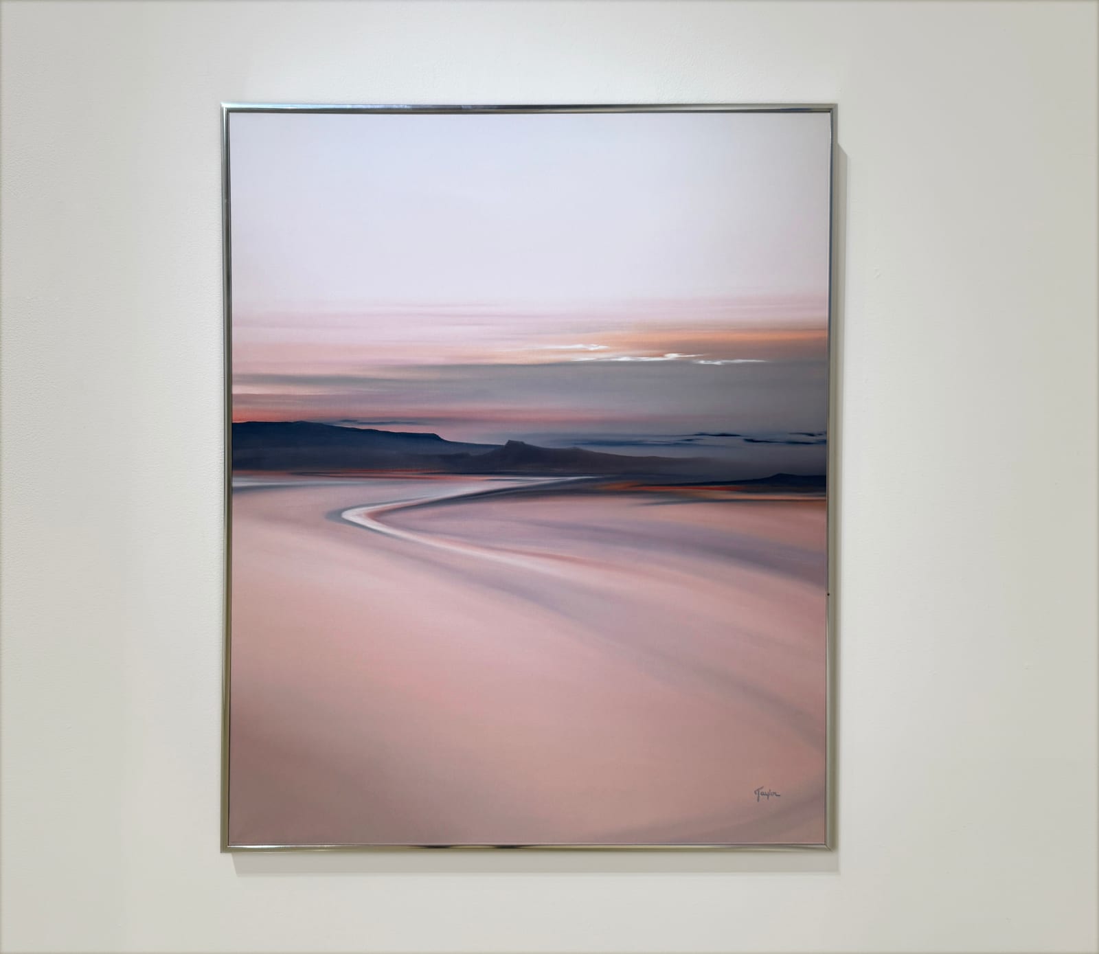Landscape painting in pink tones