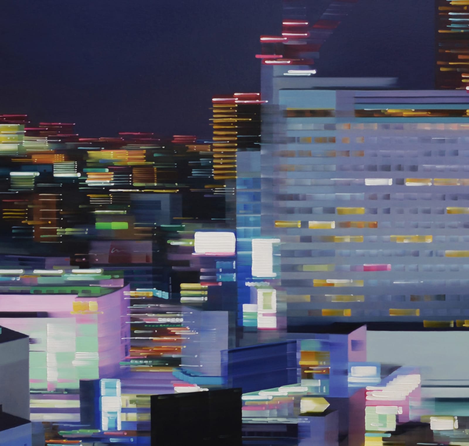 Oil painting of cityscape on linen