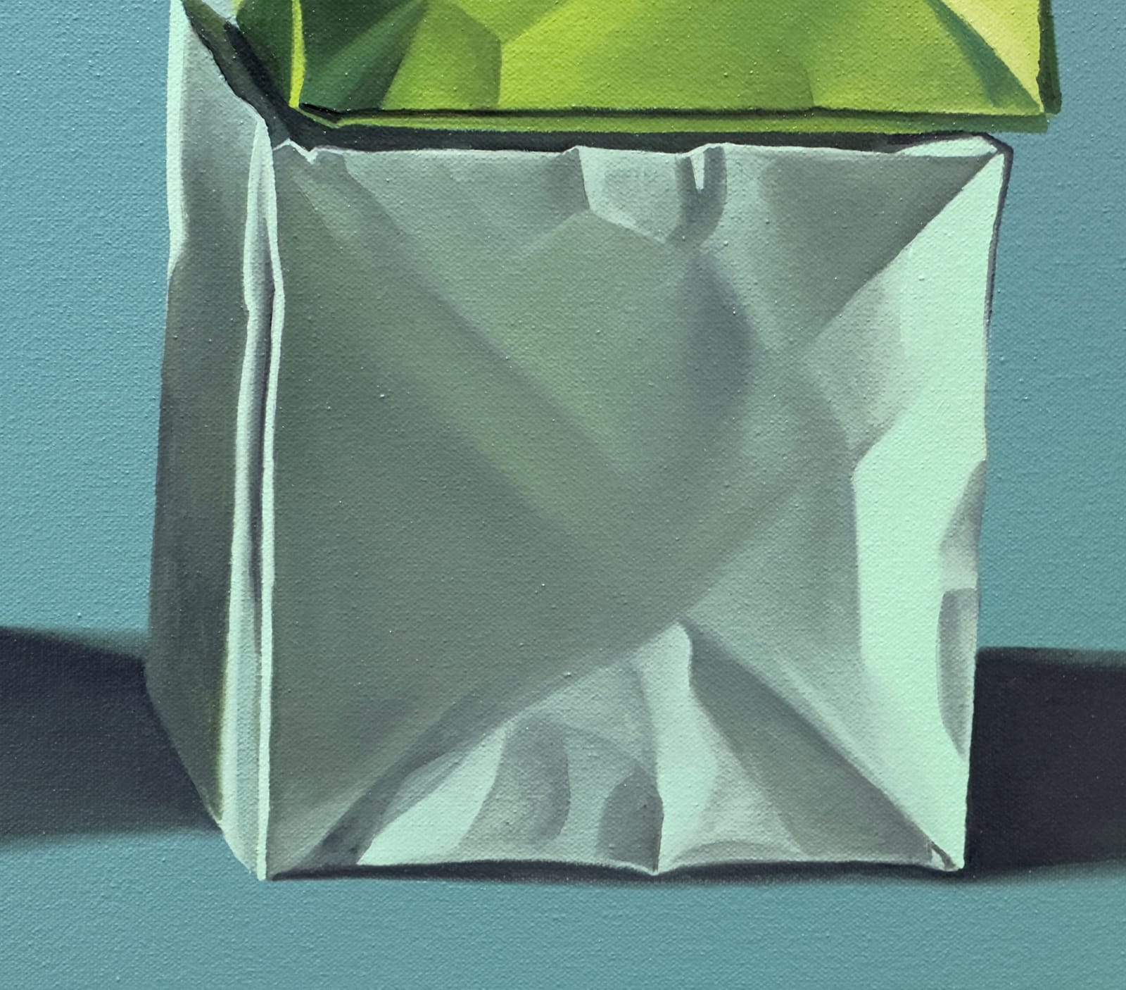 Painting of stacks of colorful paper origami boxes