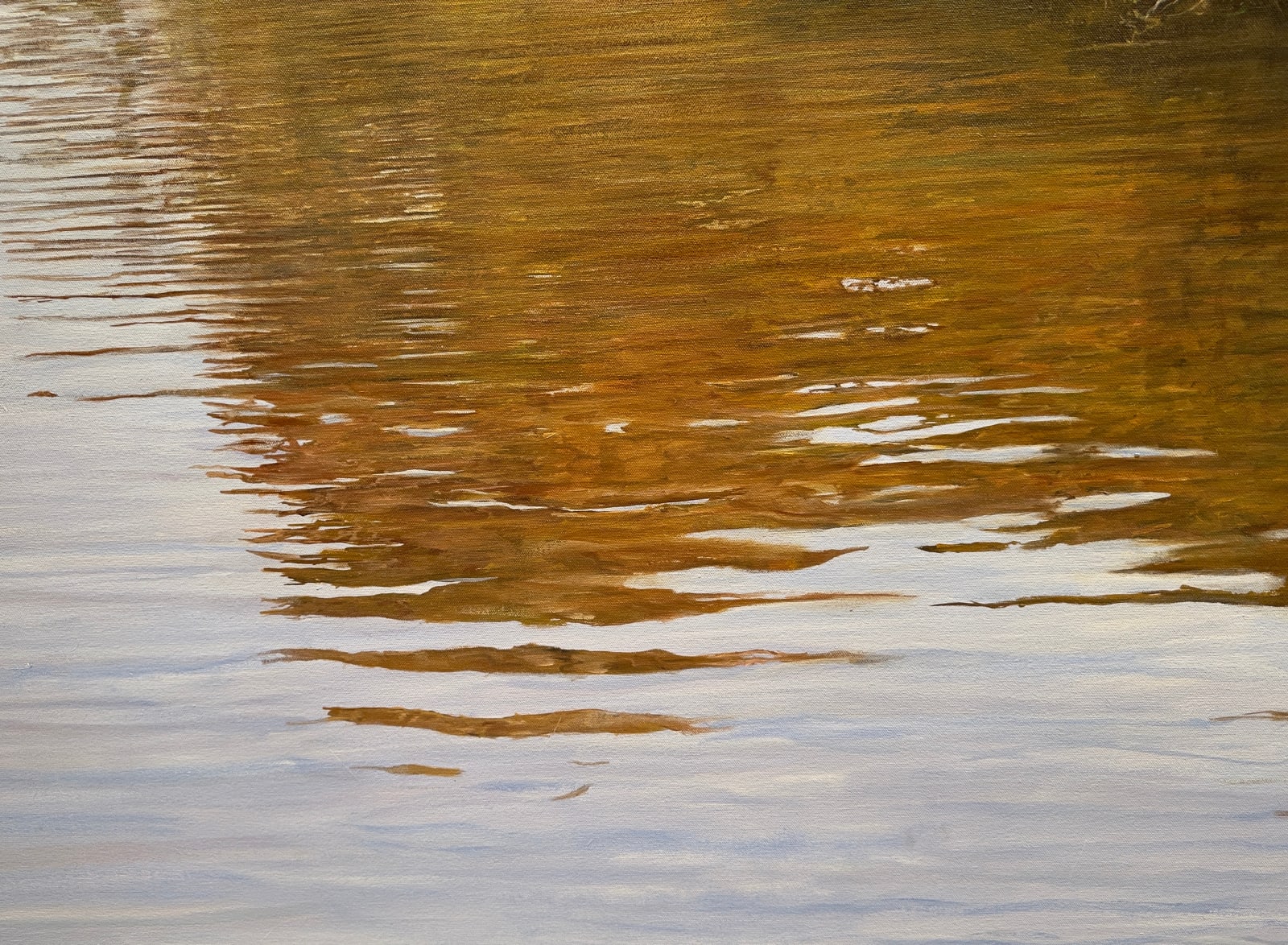 Landscape painting of a body of water and some greenery