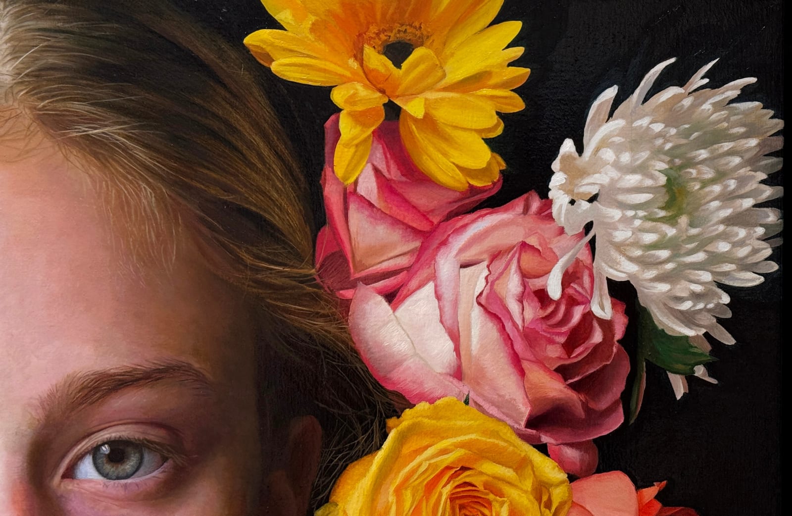 Painting of a girl with flowers in her hair