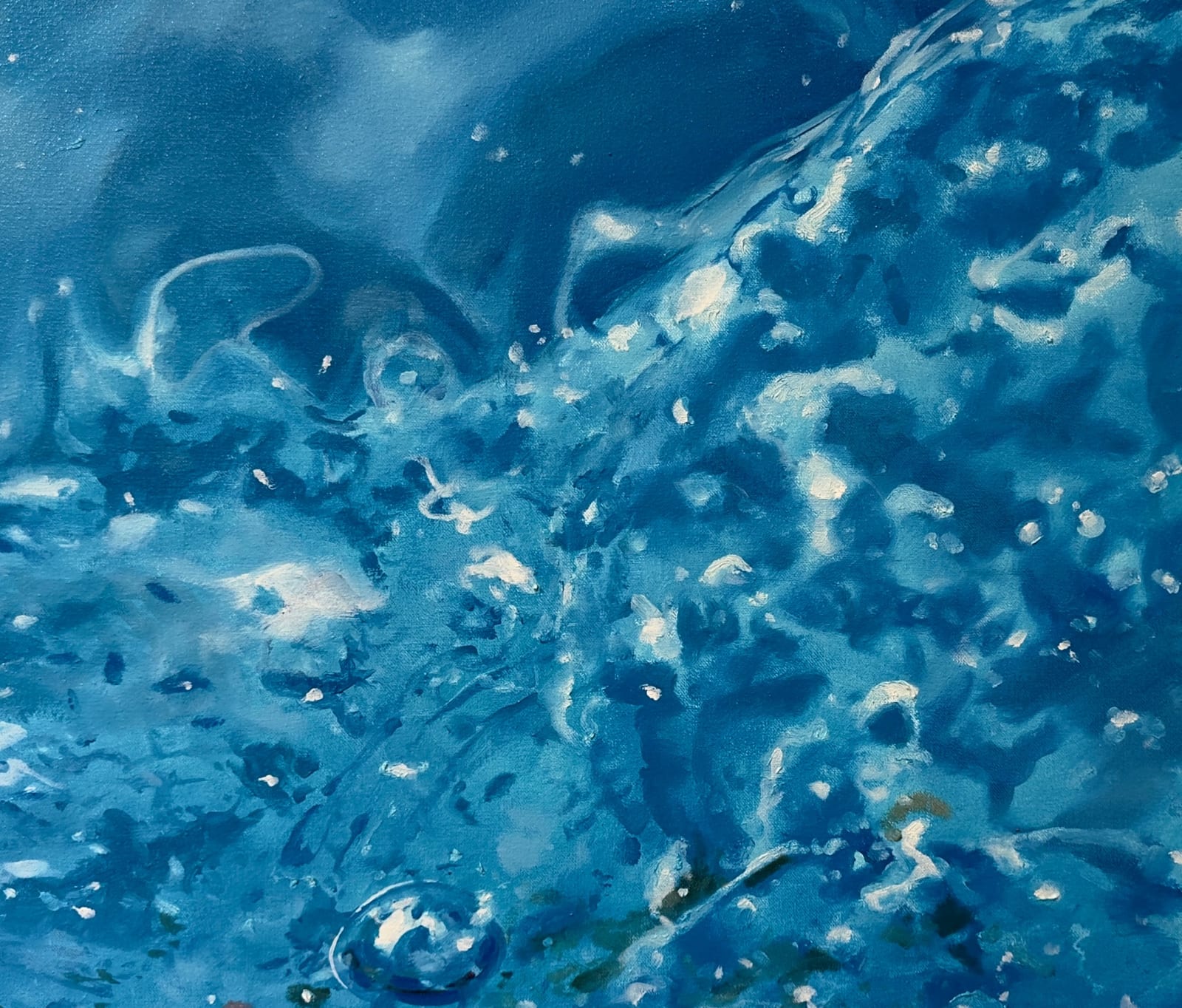 Painting of a woman on her back swimming