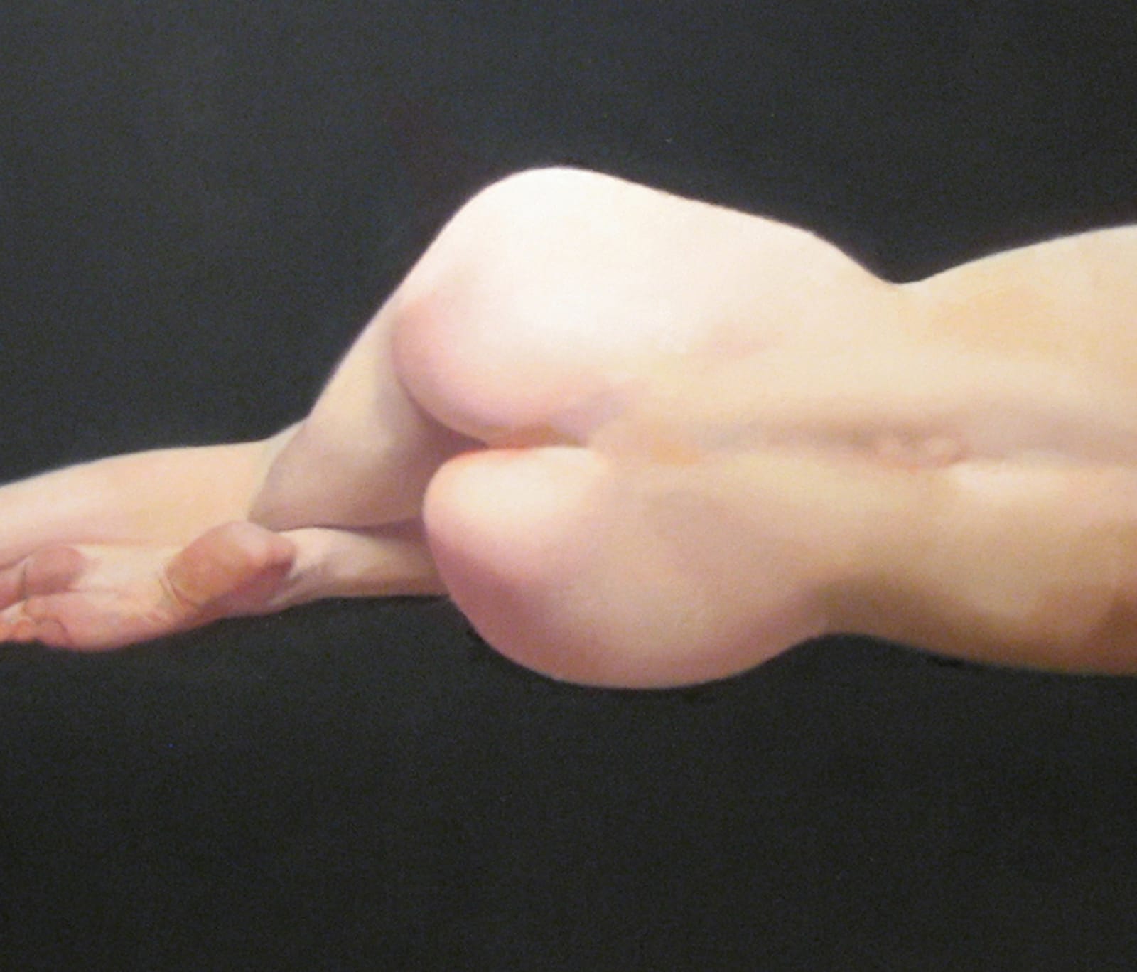 Oil painting of figure laying on side on panel