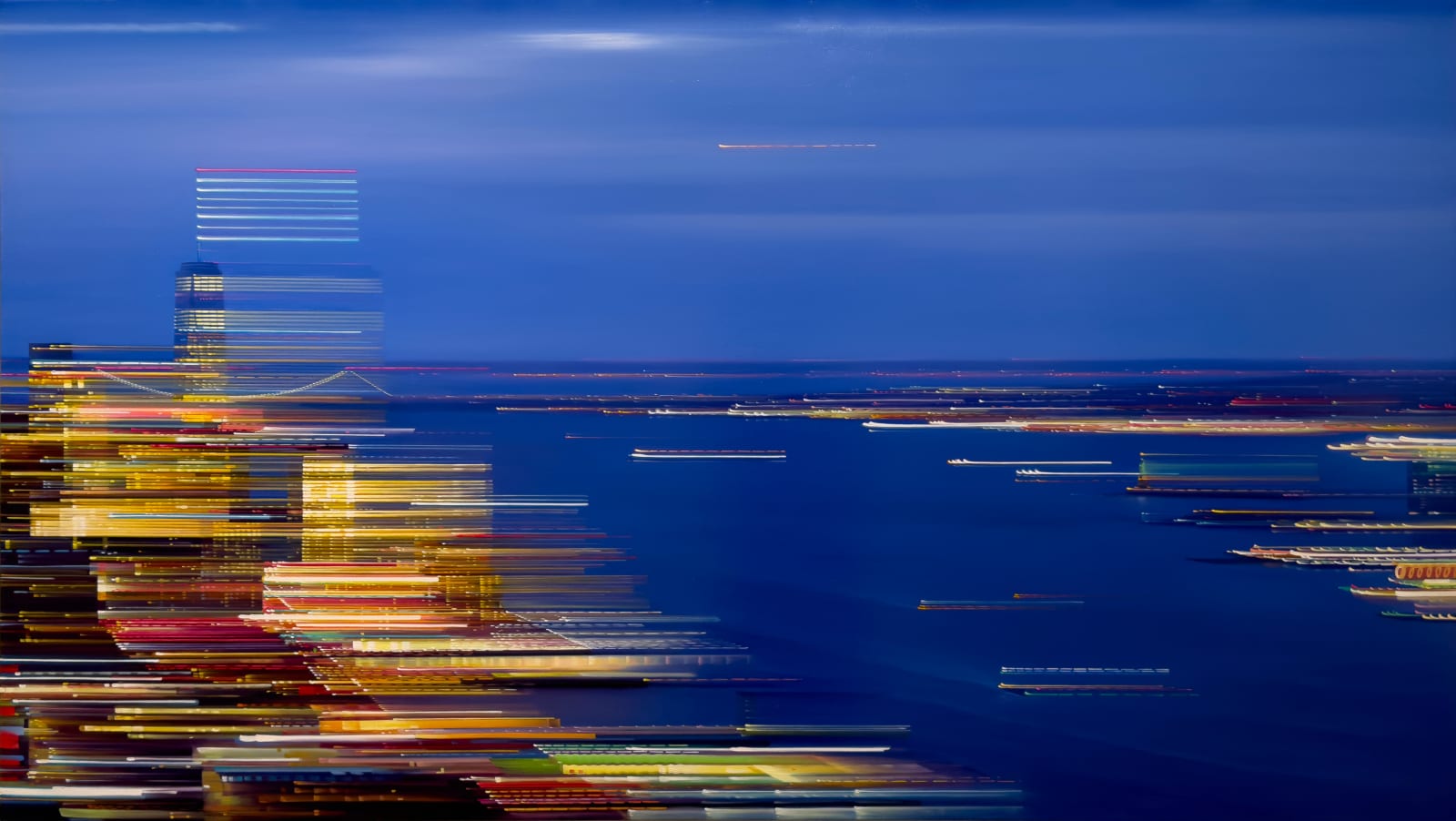 High intensity painting of city and river