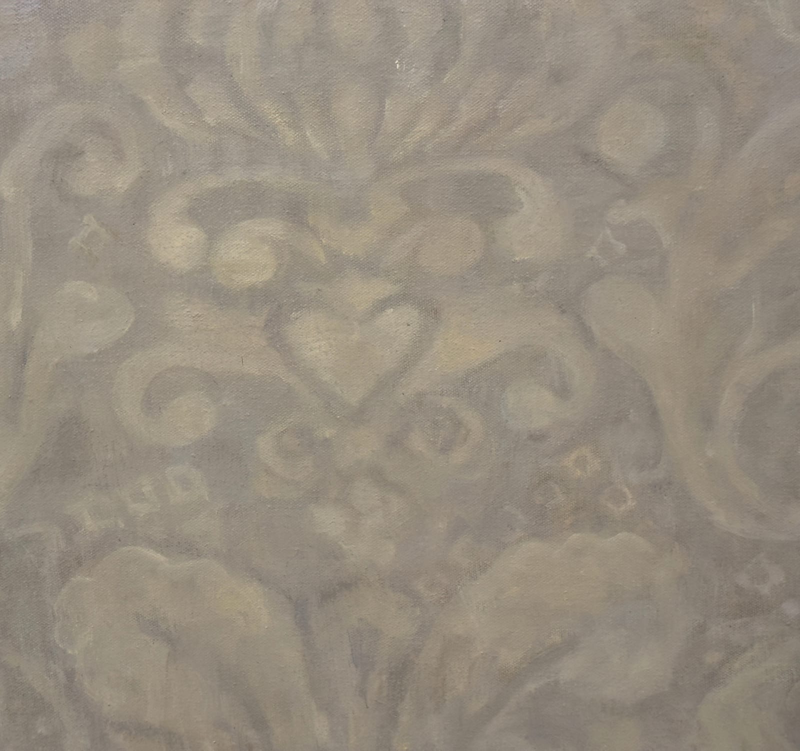 Painting of an apple on a plate on a table