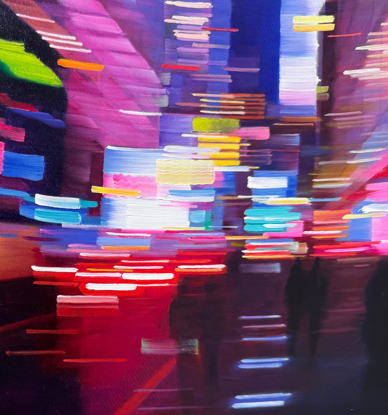 Cityscape painting with blurred lights