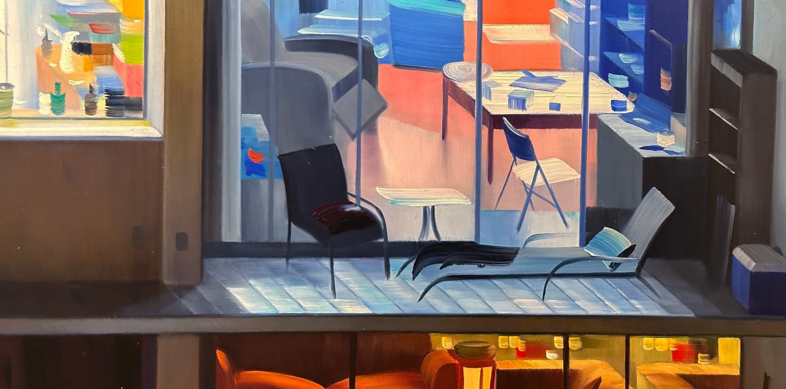 painting of illuminated windows in skyscraper