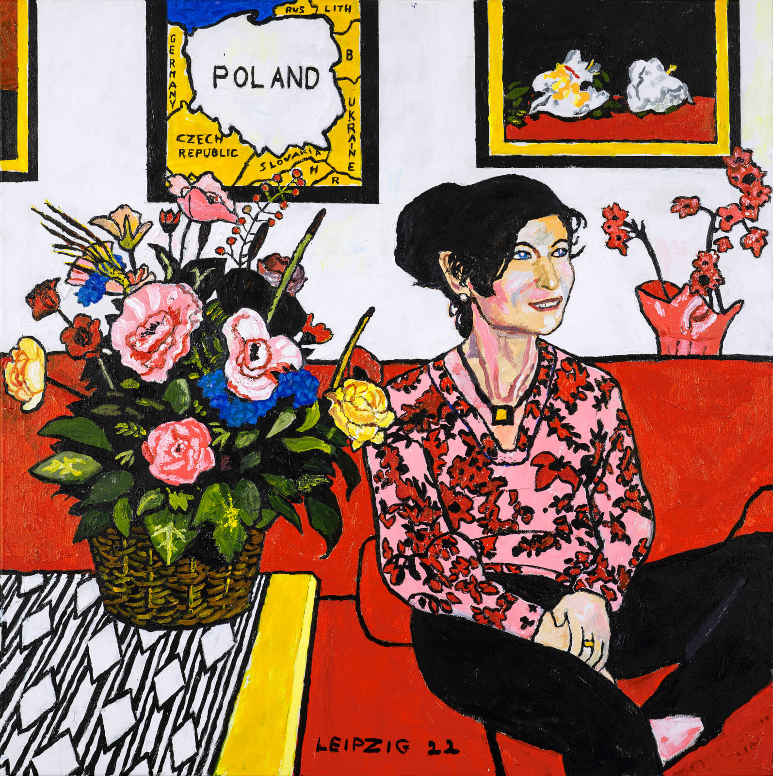 Mel Leipzig, THE ARTIST FROM POLAND WITH FLOWERS, 2022