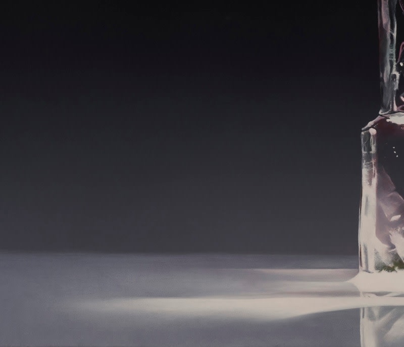 Oil painting of two stacks of transparent ice cubes before black background