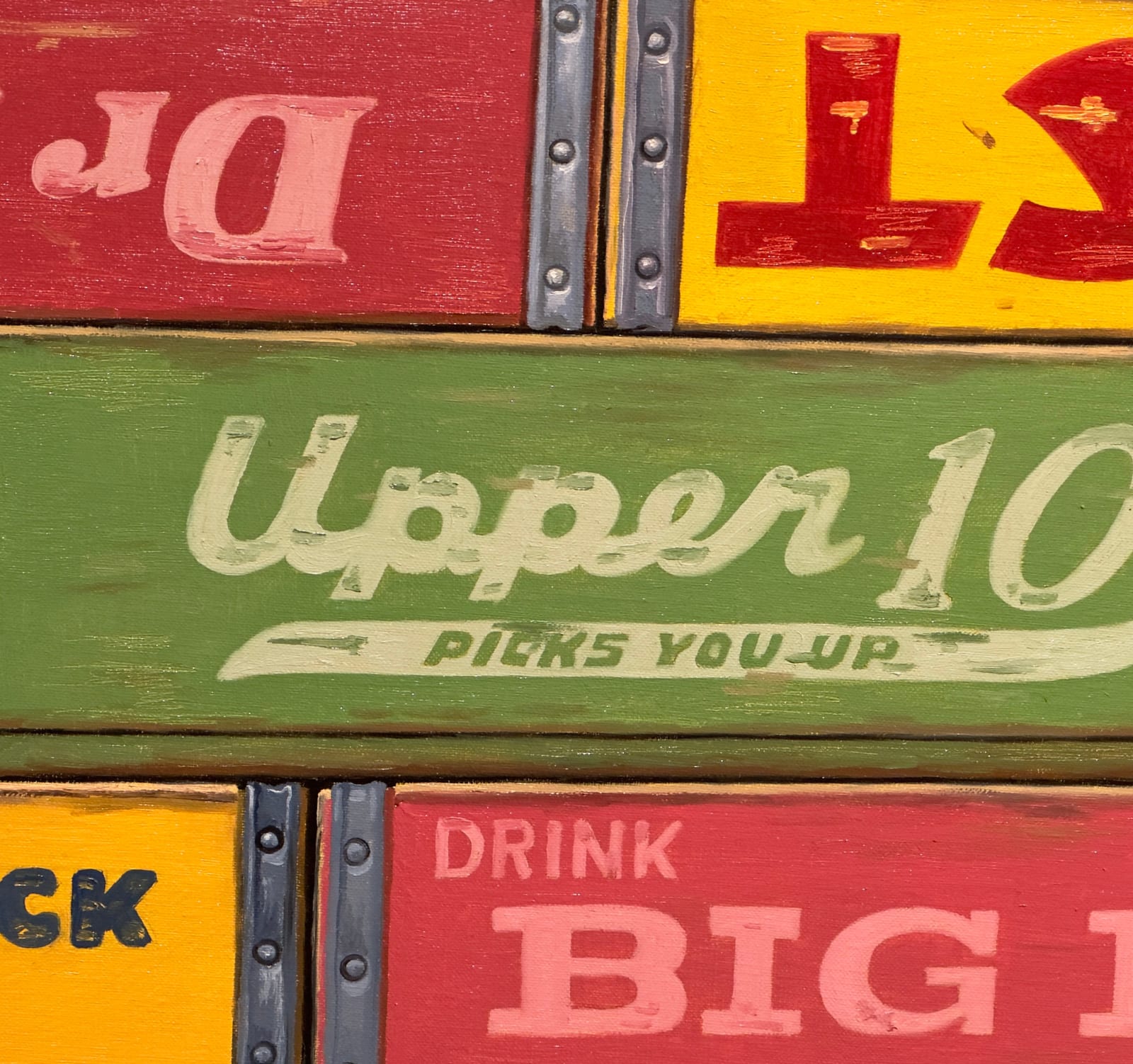 Painting of toy figurines on colorful crates