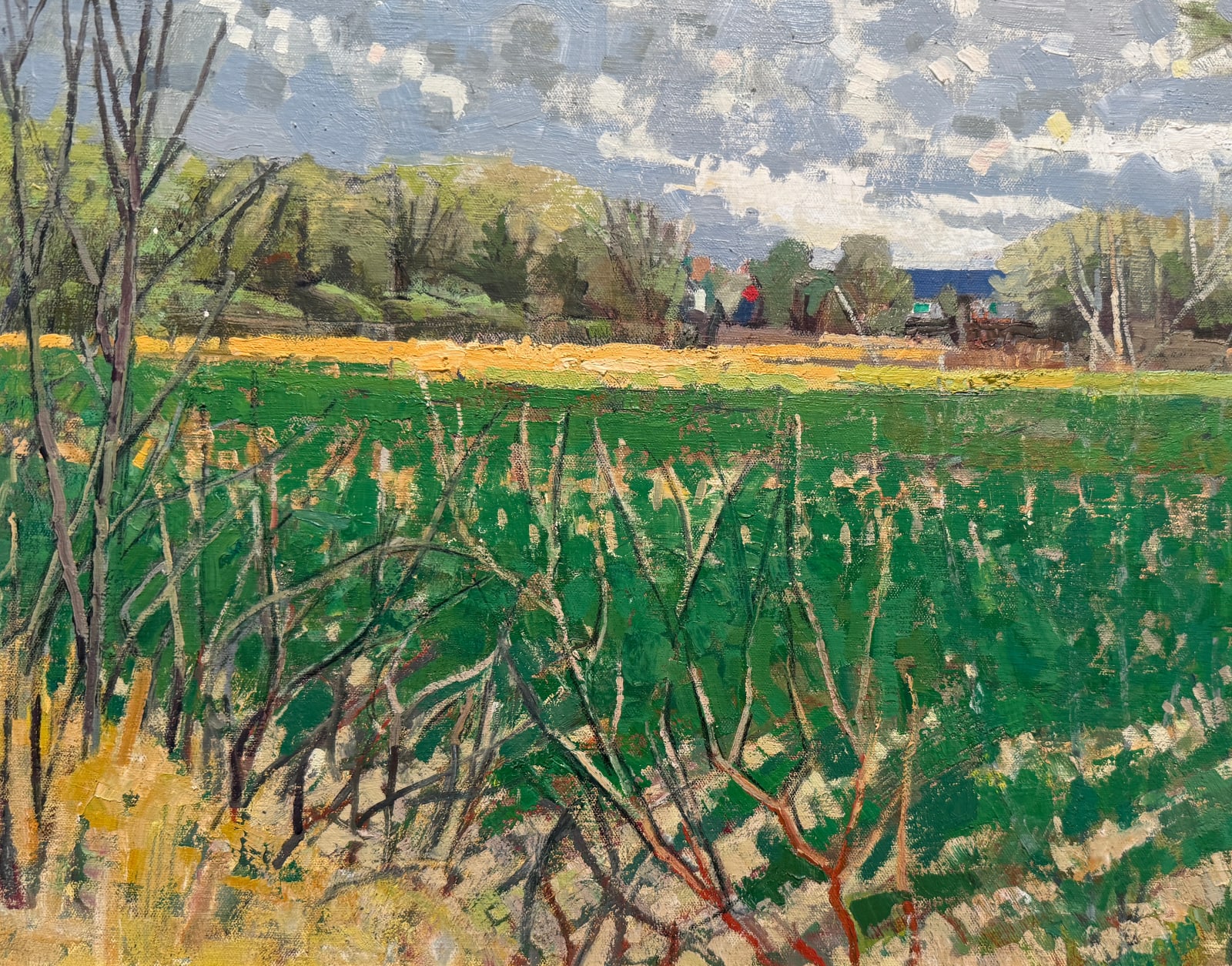 Painting of a rural landscape with a stormy sky