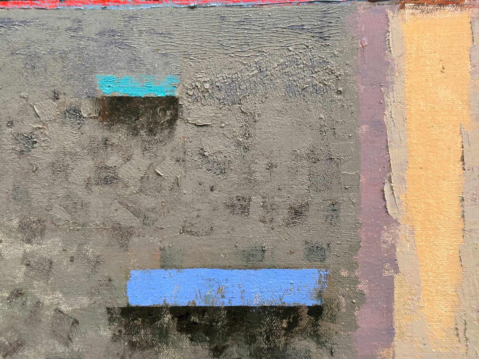 Painting of abstracted sunset over the ocean with three boats