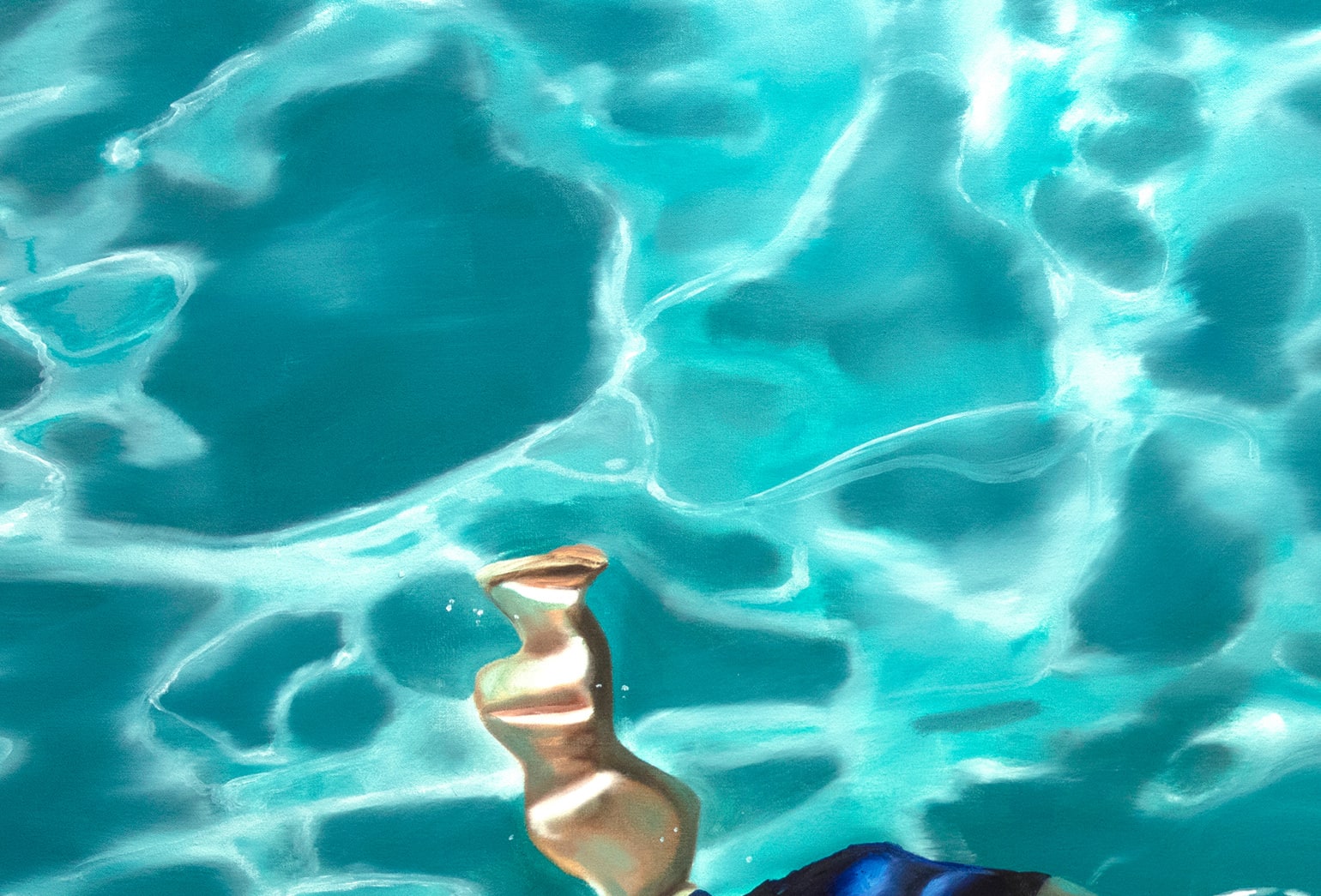 Male figure swimming from above surface on canvas