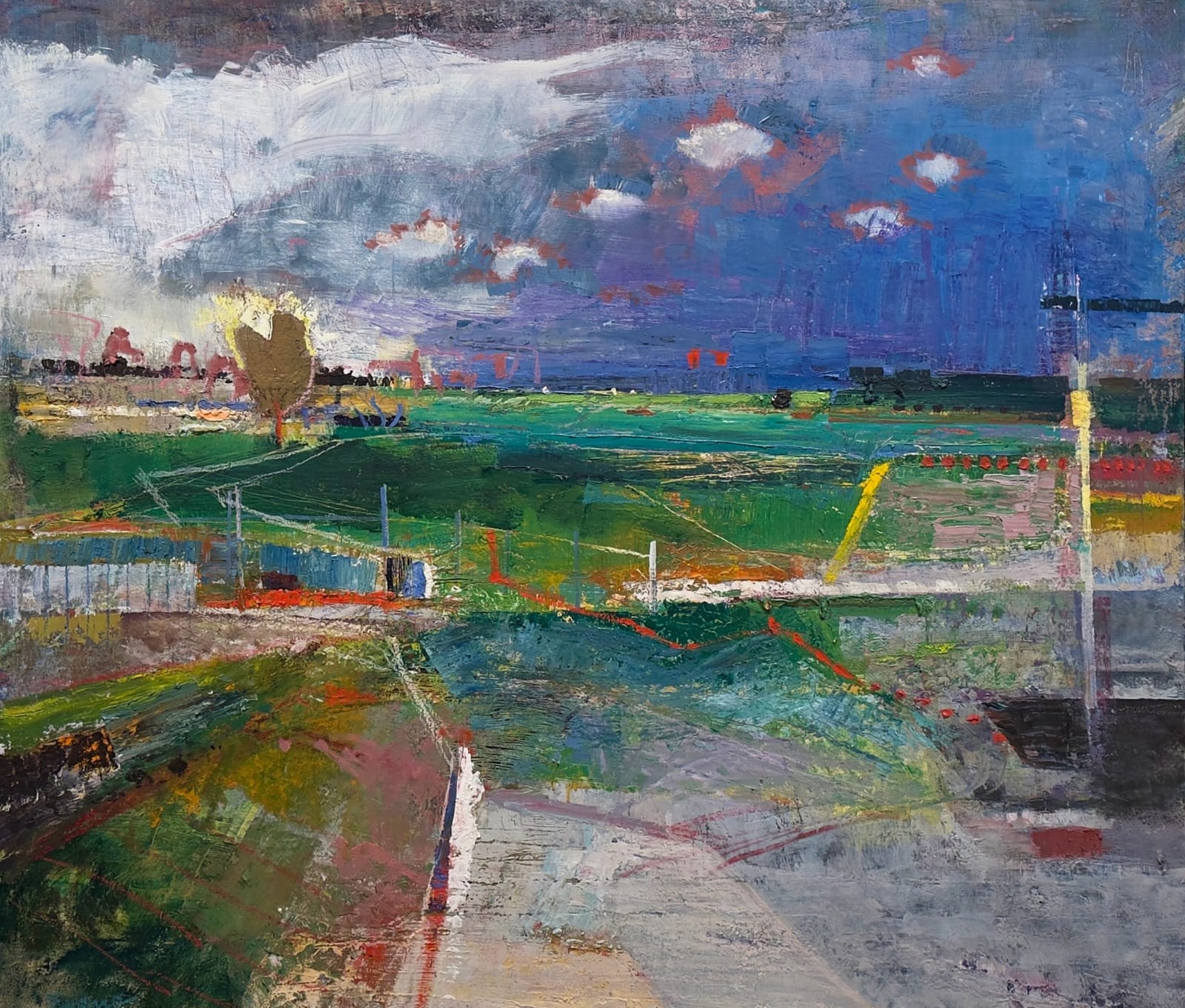 Painting of a beach and countryside landscape
