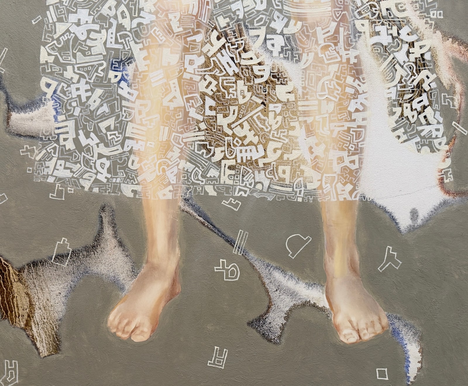 Painting of woman with abstract white dress