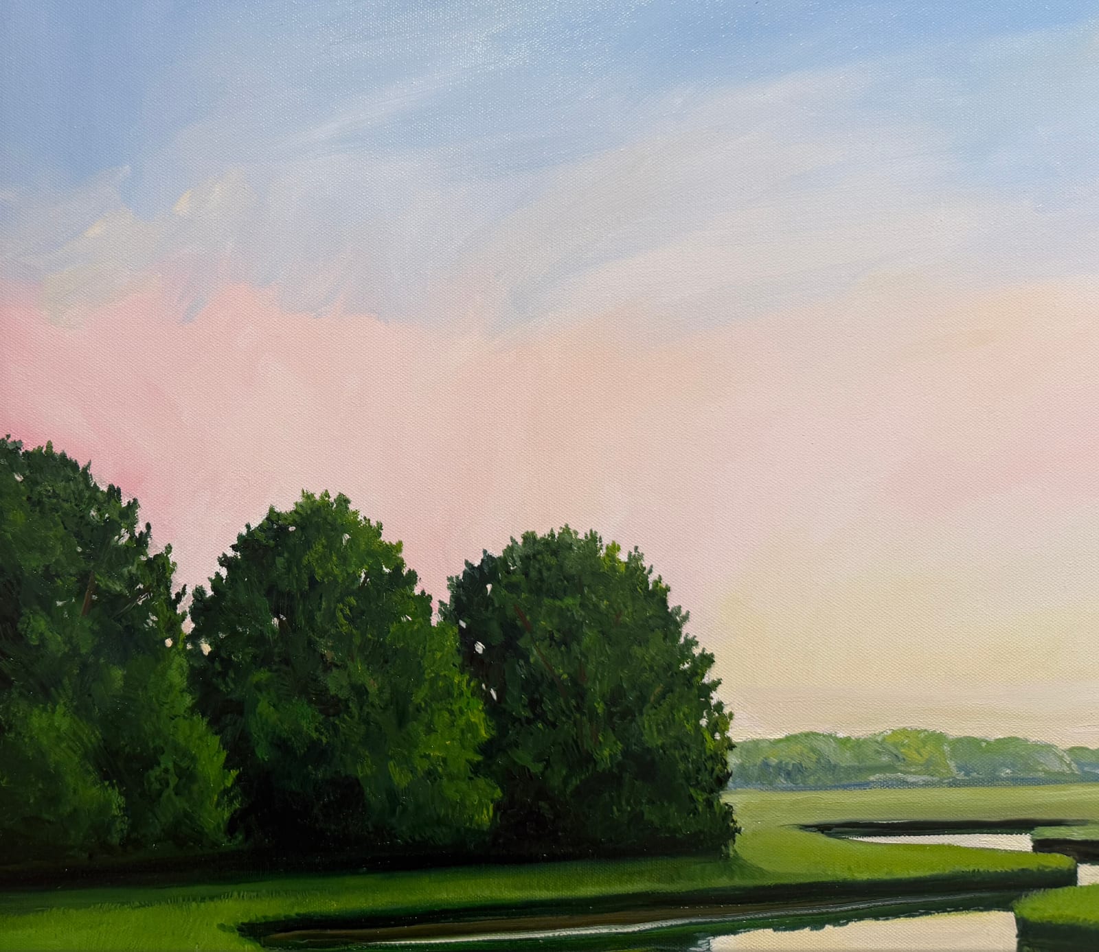 Painting of a marsh at dusk